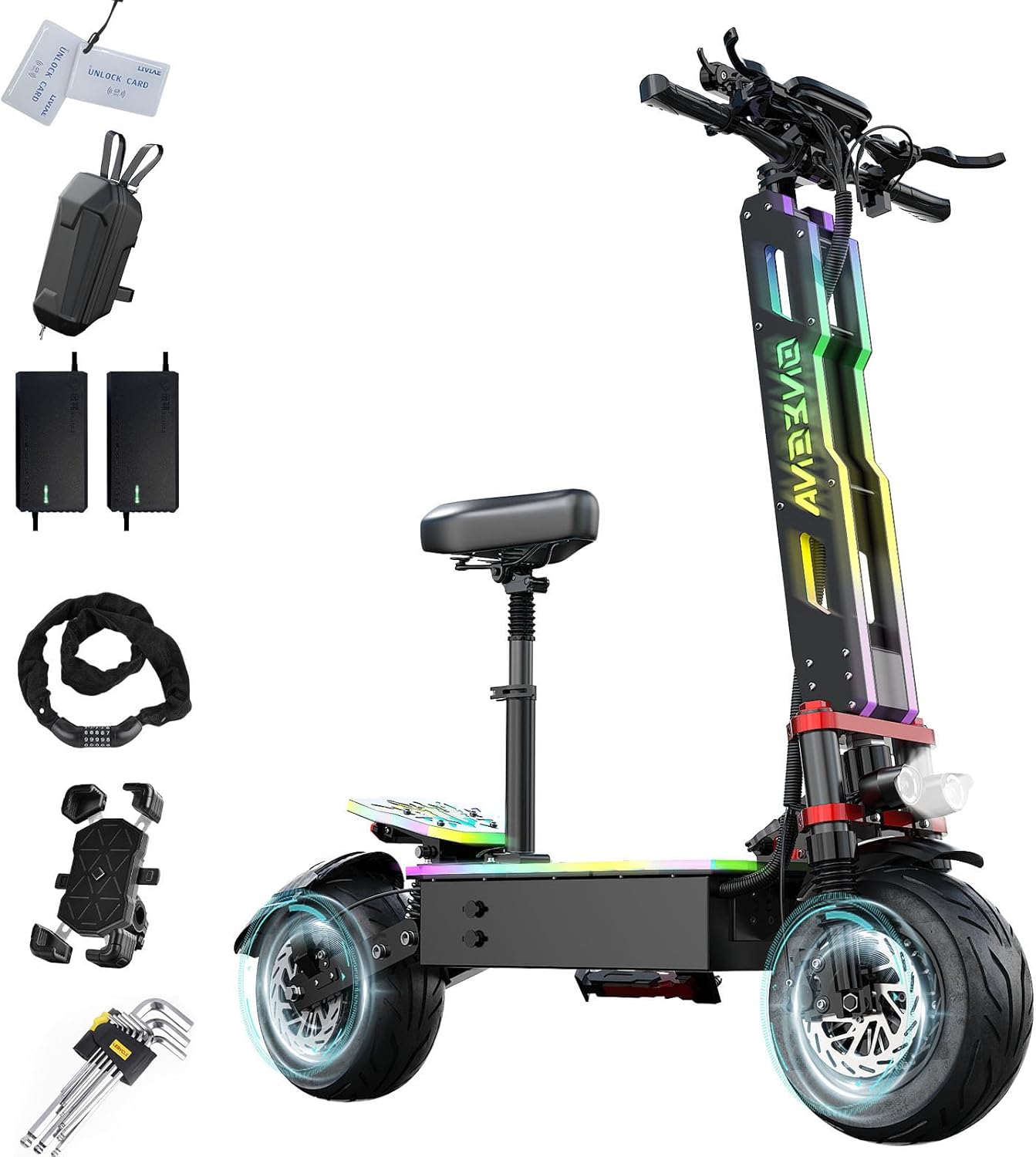 Electric Scooter Adults, Fast 34/45/55Mph E-Scooter for Adult and Teens, 40/55/70 Miles Long Rang, 10/11/12 Inch Off-Road Tires, Portable and Foldable Escooter Commuter