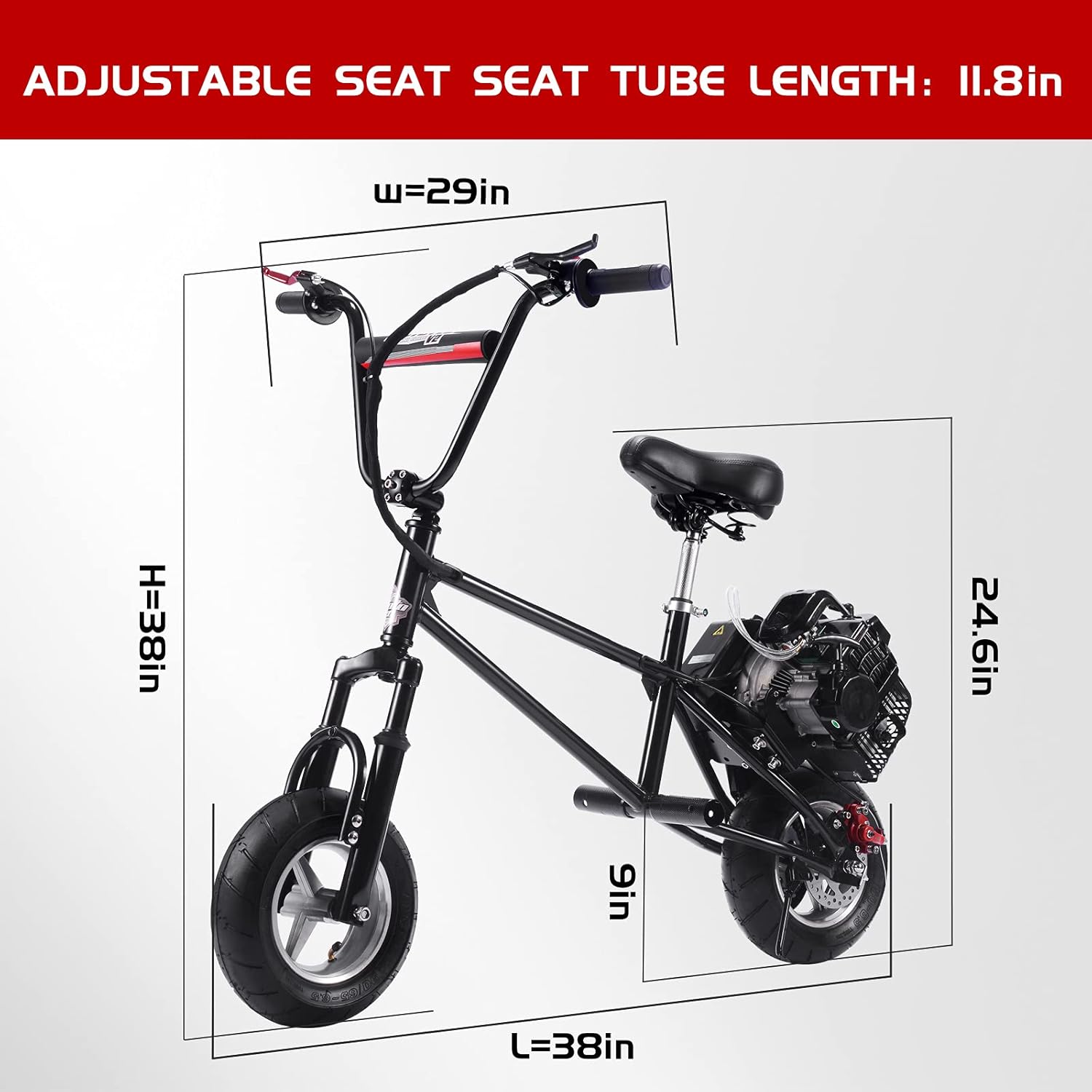 Gas Mini Bike V2 2-Stroke, Air Cooled, Adult Super Scooter, Gas Youth Mini Cross Country Bike, Motorcycle Cross Country Bike, EPA Approved, 13+ Years Old