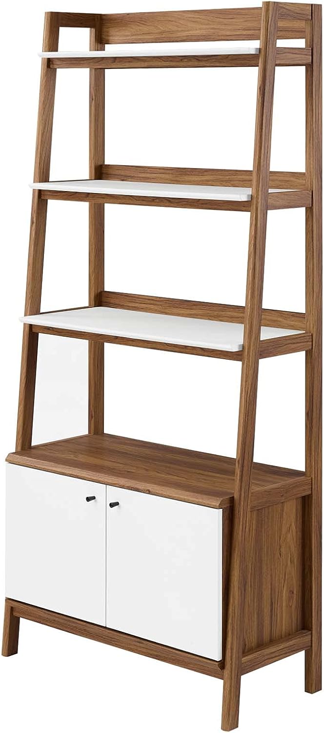 America Luxury - Storage Bookcase Book Shelf Rack, Wood, Brown Walnut White, Modern Contemporary, Lounge Hotel Hospitality