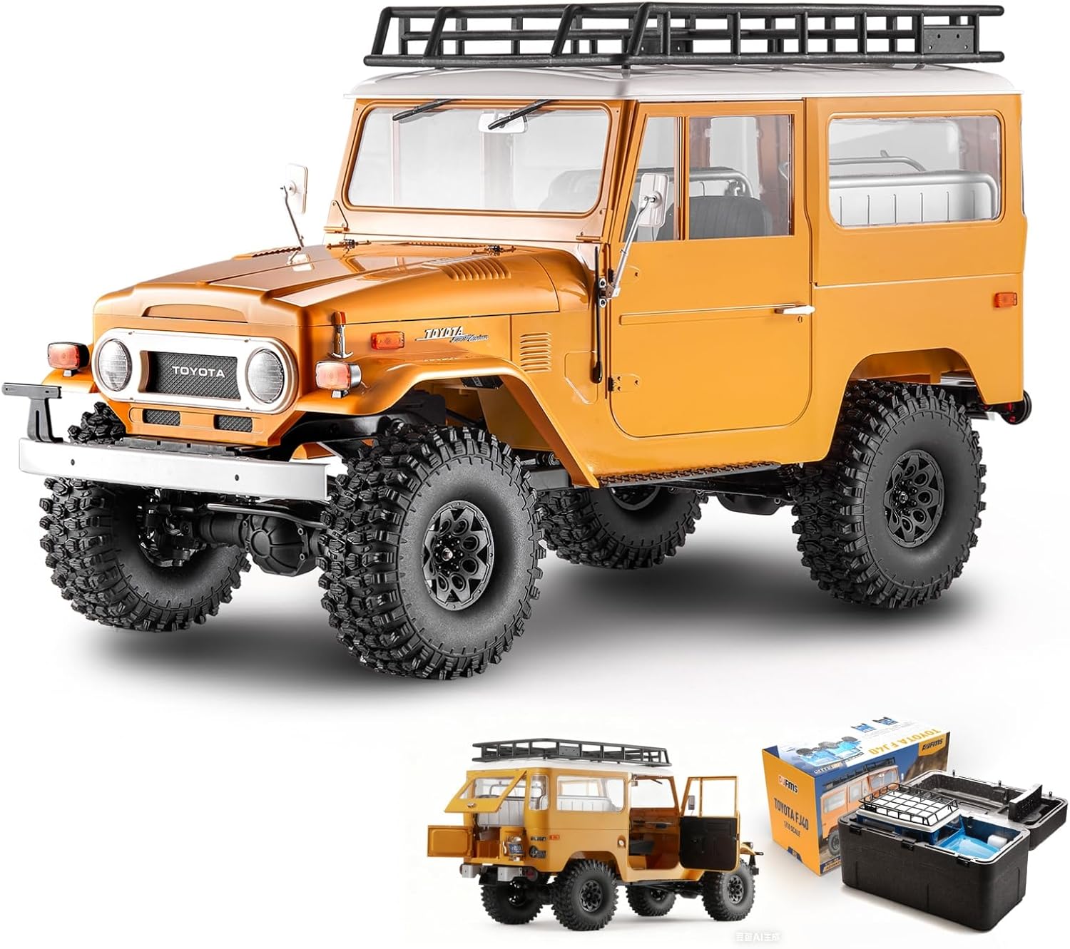 BEEZRC FMS 1/10 RC Crawler FJ40 Toyota Licensed 4WD 2.4G Model Car Hobby 4x4 Rock Crawler Offroad Truck Remote Control Car with Transmitter for Adults (Yellow) FMS11035RSYL