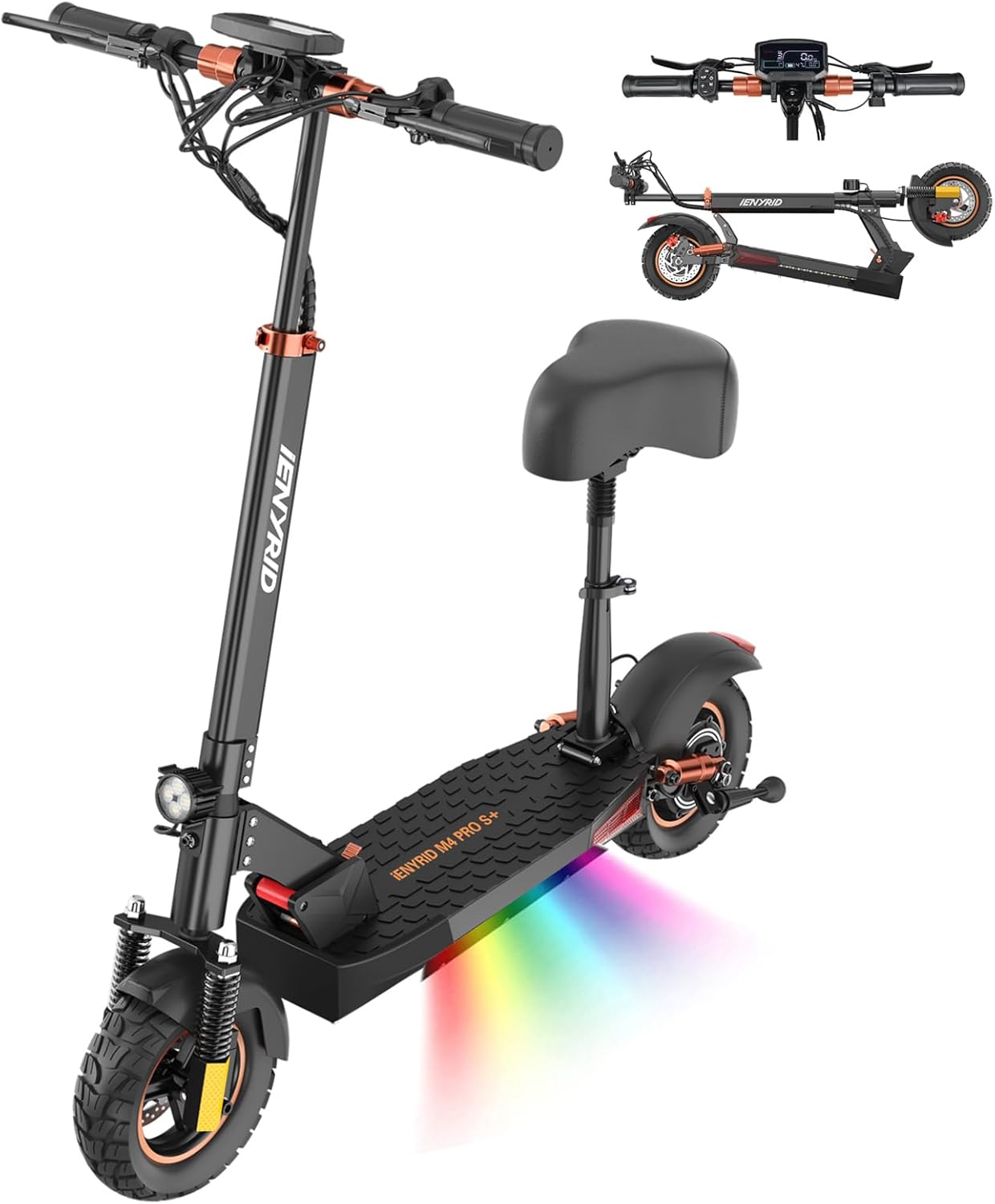 e Scooter for Adults, iENYRID Electric Scooter with Seat 1000W Peak Power Motorized Kick Scooters 10 Inch Off-Road Tires eScooter Up to 28mph Max, 20-30 Miles Long Range