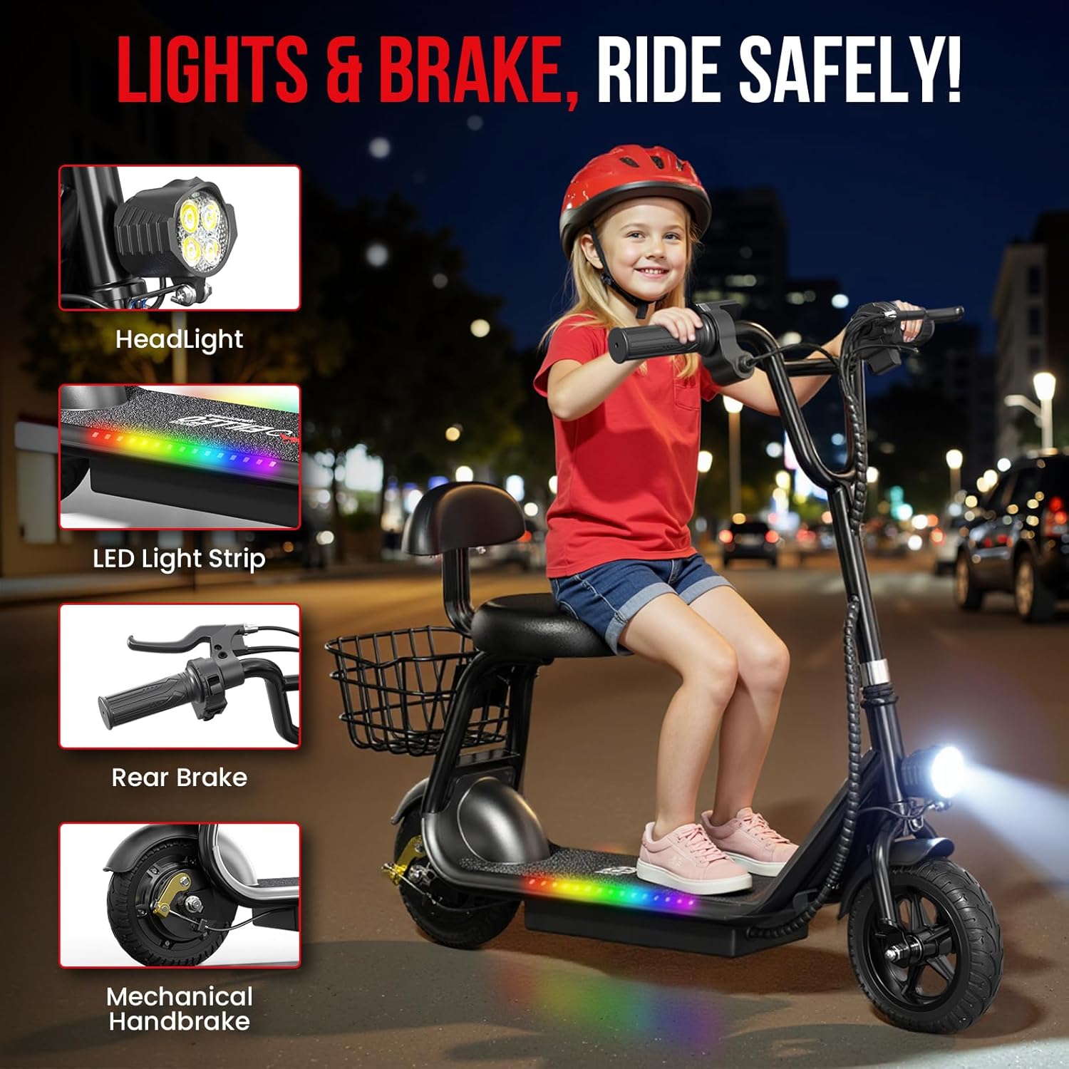 48V/36V Electric Scooter with Seat, Adult E Scooters with Seat, 372W-750W Motor, 6-20 Miles, 18.75mph/17.4mph/11.18mph, Electric Scooter for Adults, Dual Brakes, 14