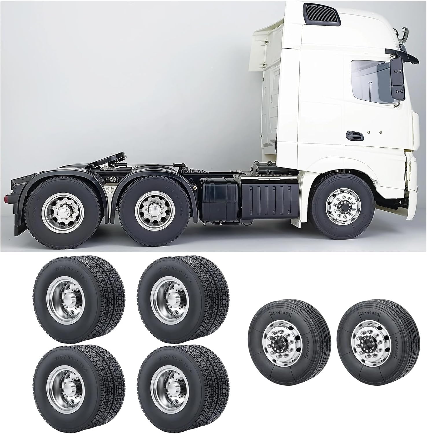 For Tamiya 6x6 1/14 6Pcs Metal Front Rear Wheel Rims And Rubber Tyre RC Truck Tractor Car Complete Set Models
