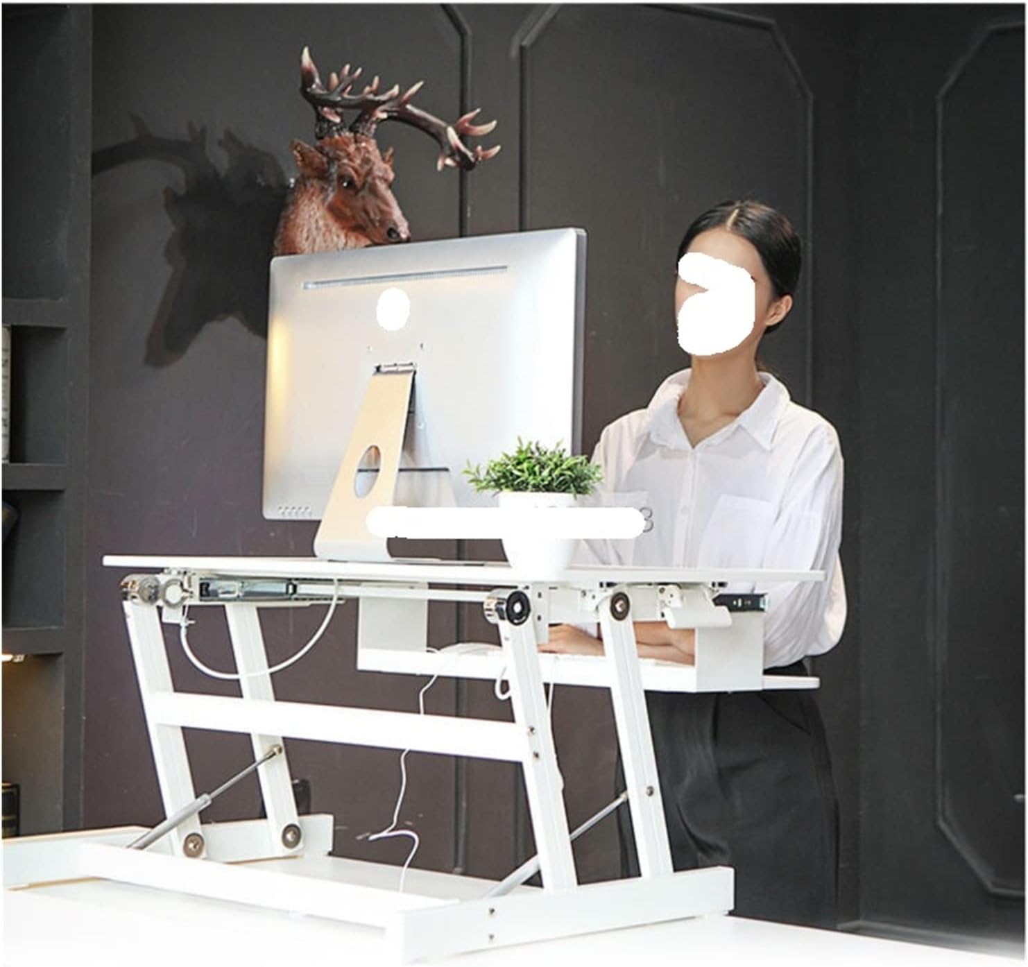 Height Adjustable Sit Stand Desk Riser with Handle Foldable Laptop Desk Notebook/Monitor Holder Stand with Keyboard Tray(Black L)