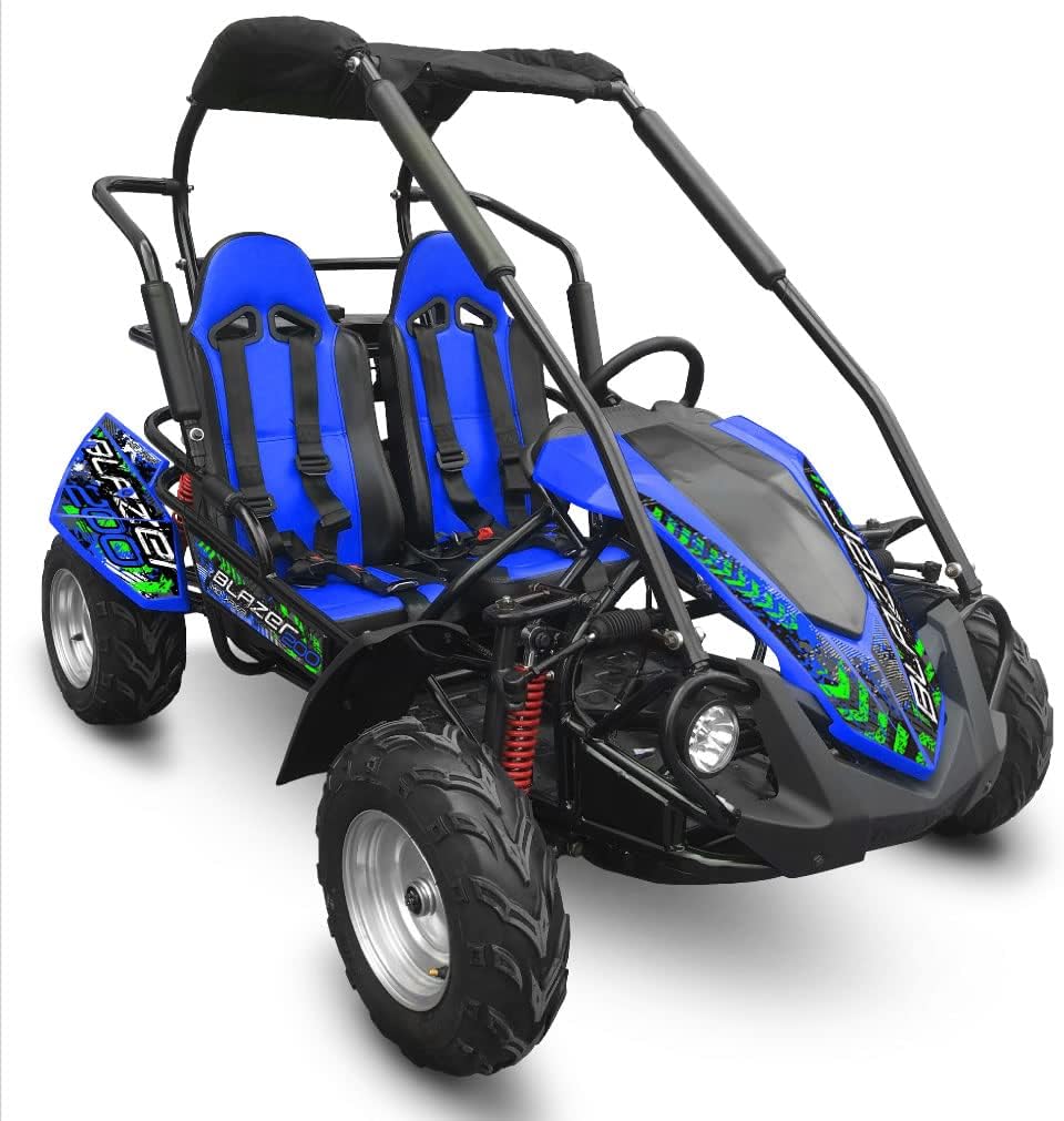 Trailmaster Blazer 200R Go Kart Youth Go Kart. Ages 10 and up, Mid Size Kids cart, Body Kit with Reverse. (Blue)