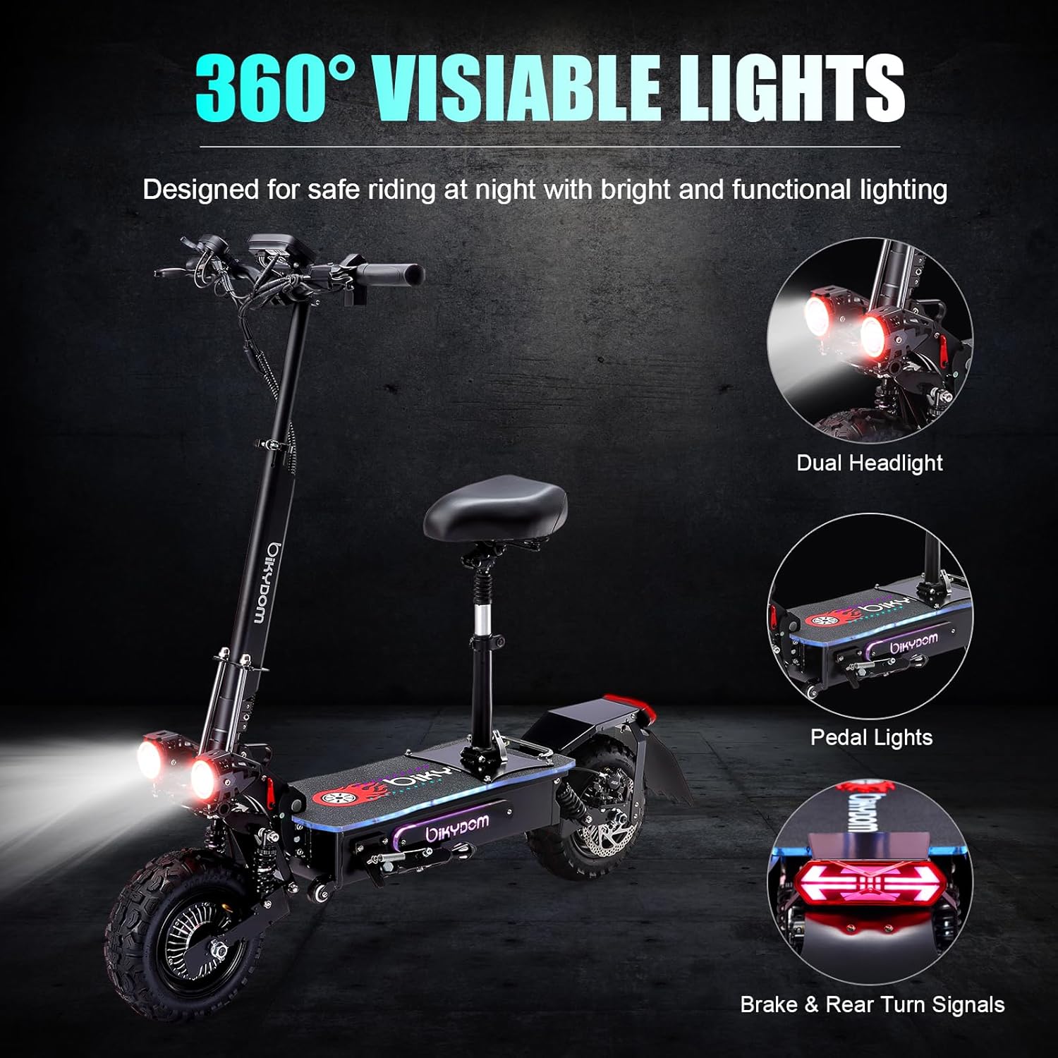 Fast Electric Scooter Adults, 1200W/5600W Off Road E Scooter, 35/50 Miles Long Range, 35/50 MPH Top Speed, 10/11