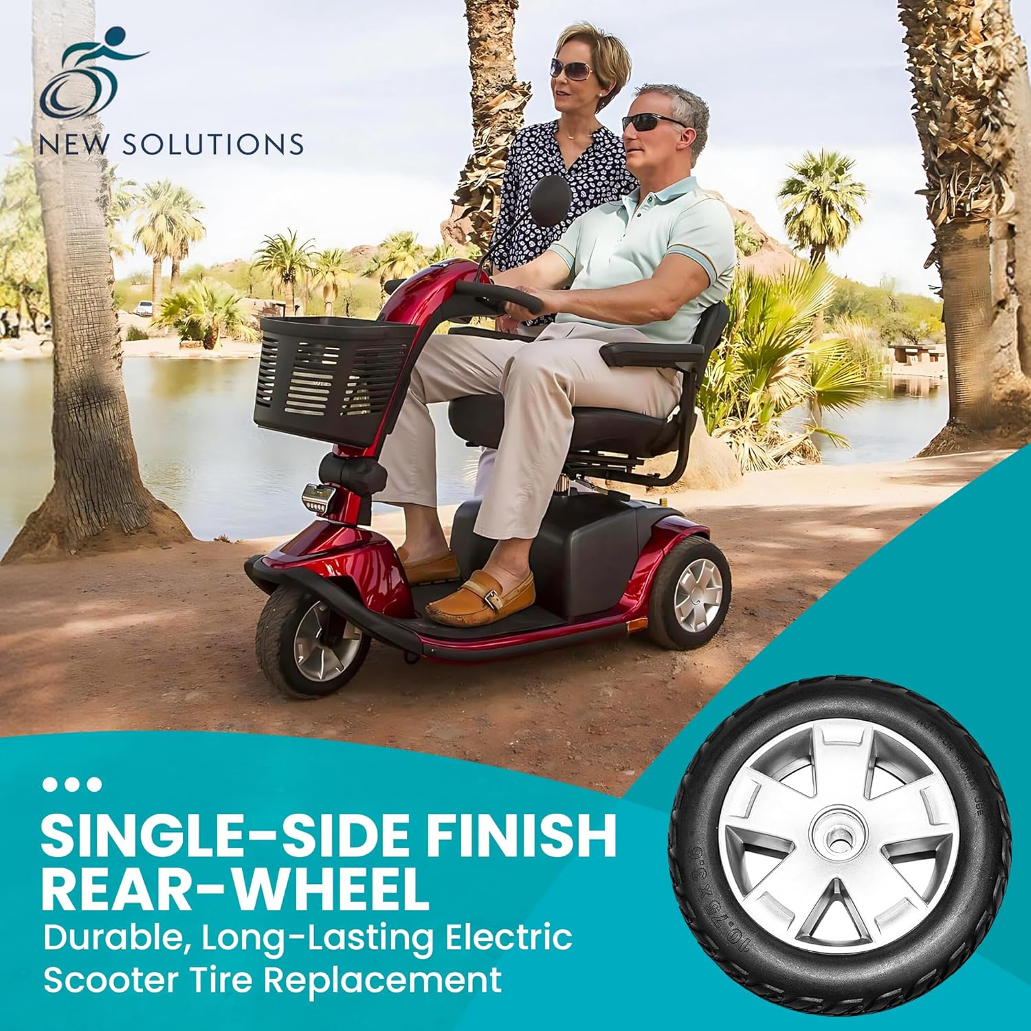 New Solutions Non-Marking Solid Replacement Scooter Tires, Compatible with 3 or 4-Wheel Pride Victory Scooters, Black Tires for Electric Scooters, 1 Pair