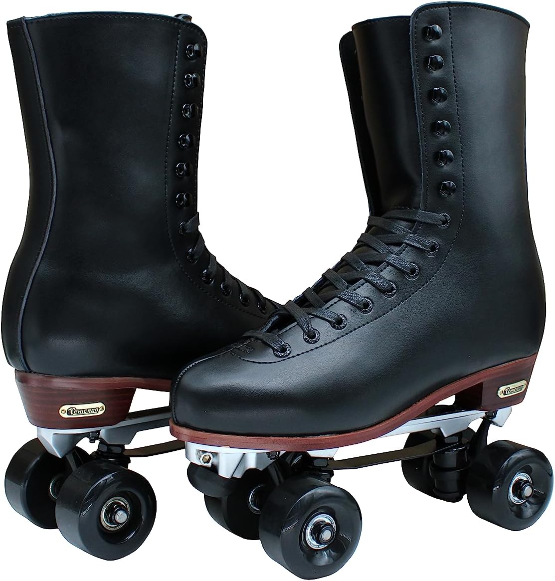 Chicago Skates Men's Premium Lifestyle Leather and Suede Lined Quad Rink Roller Derby Skate - Black