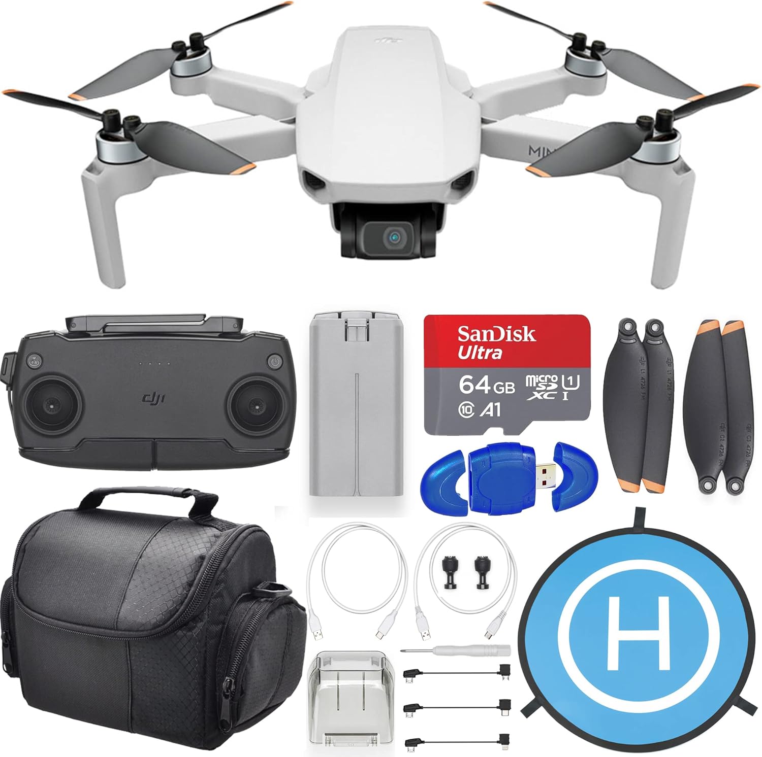 DJI Mini SE Drone Quadcopter with 3-Axis Gimbal, 2.7K Camera, GPS, 30 Mins Flight Time + 64GB Memory Card, Carrying Bag, Landing Pad + Pilot Bundle (Renewed)