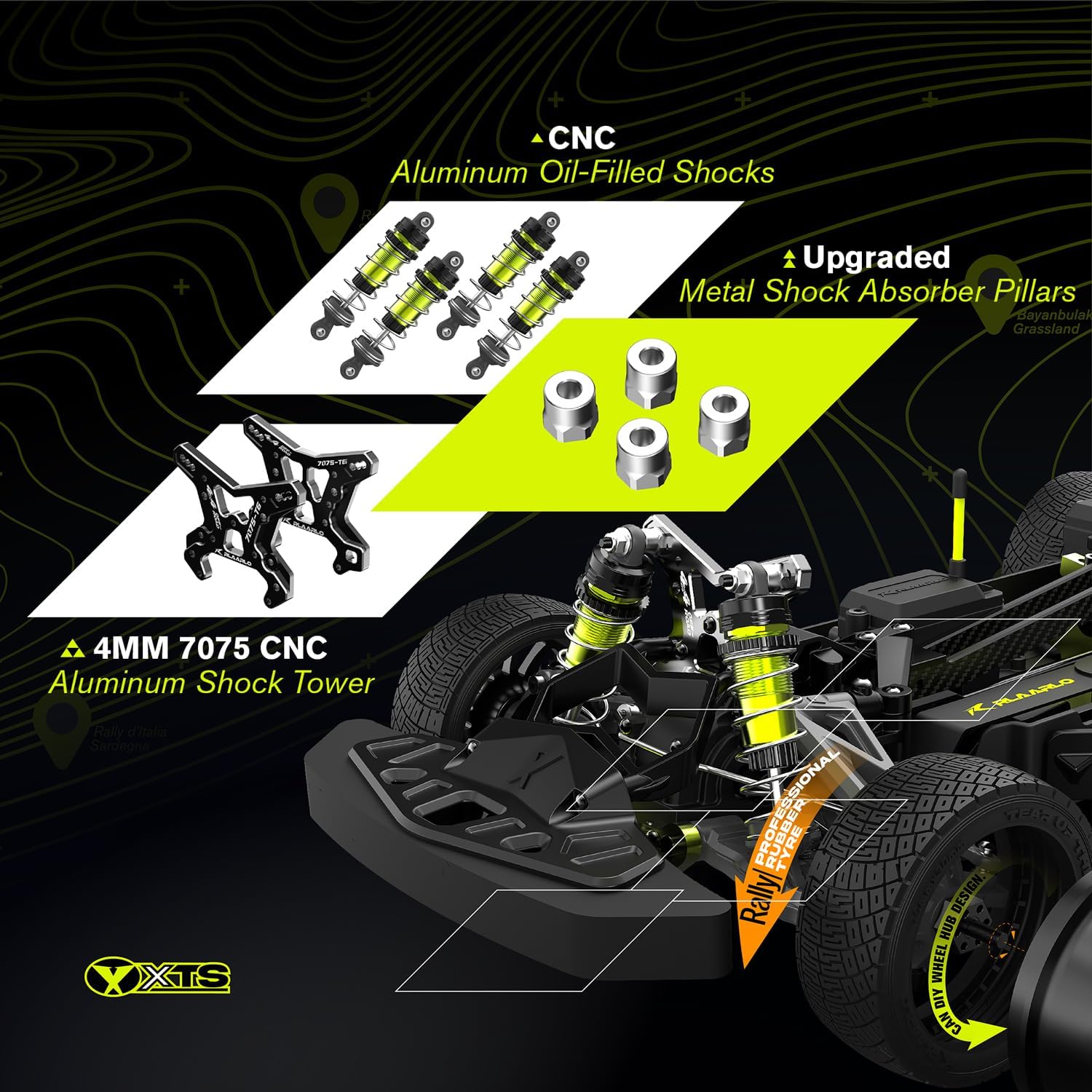 CROBOLL RLAARLO 1/10 Brushless Carbon Fiber RC Drift Cars for Adults with Gyro, Max 50 mph Fast RC Rally Car, 2.4Ghz All Terrain Remote Control Car 4x4 Hobby RTR RC Truck（Blue & White）