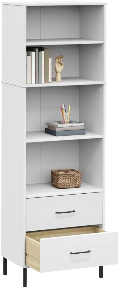 BUKSCYJS Sturdy Bookshelf Industrial Bookshelf Bookcase with 2 Drawers White 23.6