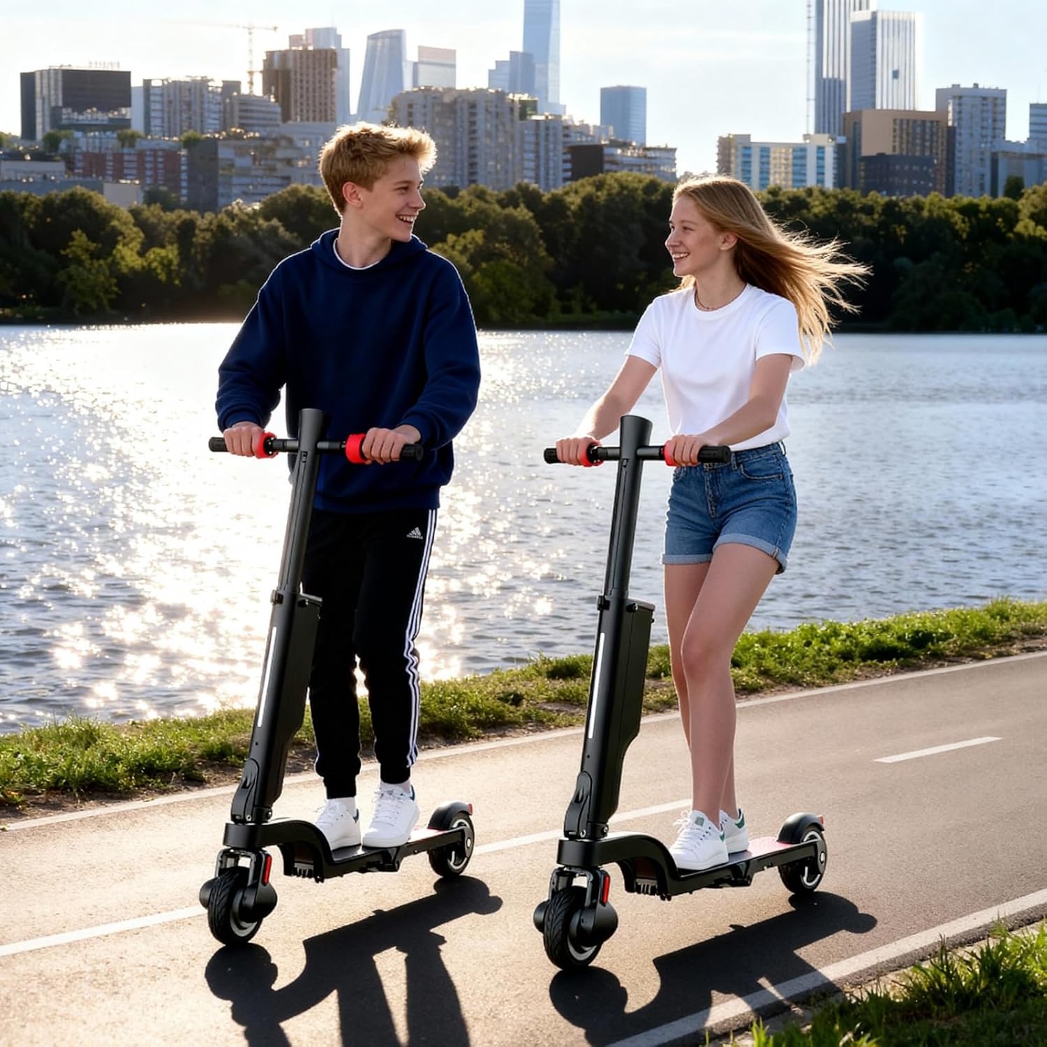HX X6 Electric Scooter with Removable Battery for Big Kid 12+,16 Miles Range,350W Motor &16 MPH Top Speed,Double Braking System,Portable Triple Folding E Scooter for Commuting Outdoor-5.5