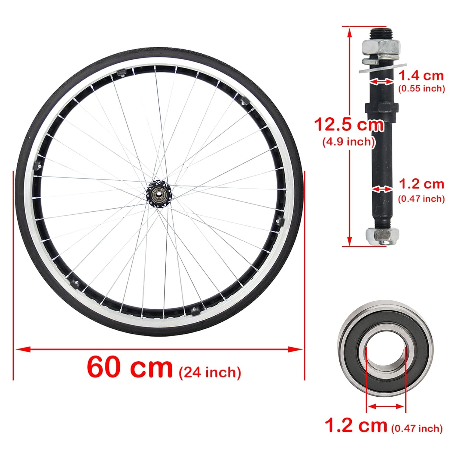 Set of 2 Rear Wheelchair Wheel Assembly 24 Inch Replacement Wheel, Non Slip Polyurethane Wheelchair Caster Wheels, Aluminum Alloy Wheels for Handicapped Wheelchairs (Greys 24in)