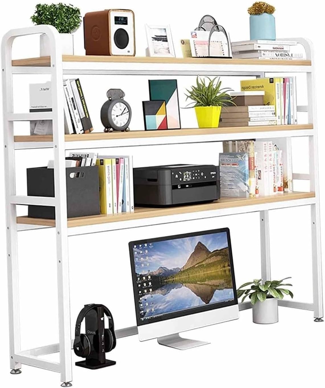 Adjustable Desk Bookcase - Multipurpose Countertop Hutch Bookshelf, Freestanding Storage Display Rack Shelf, 3 Tier Desktop Bookshelf For Computer Desk, Office Desktop Organizer Rack(Color:C,Size:135X