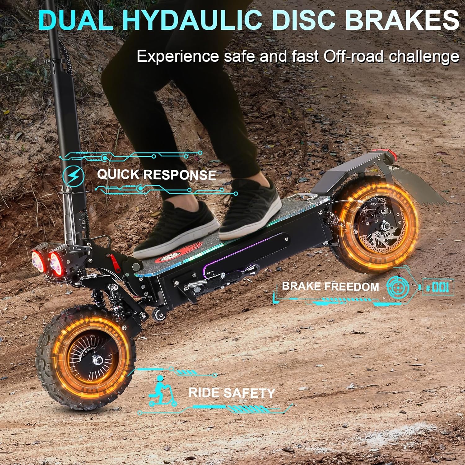 Electric Scooter for Adults, 1200/1600/5000/5600W Dual Motor Fast E Scooter, Up to 35-50 MPH Top Speed & 35-52 Miles Long Range, Dual Brake, Off-Road Tires, Foldable Scooter(UL Certificated)