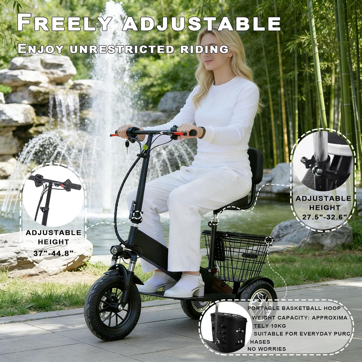 saun Mobility Scooter for Adults -Foldable, 3 Wheel Electric Scooter for Seniors -Lightweight, Portable Commuter Scooter with Adjustable Speeds, 330 lbs Load