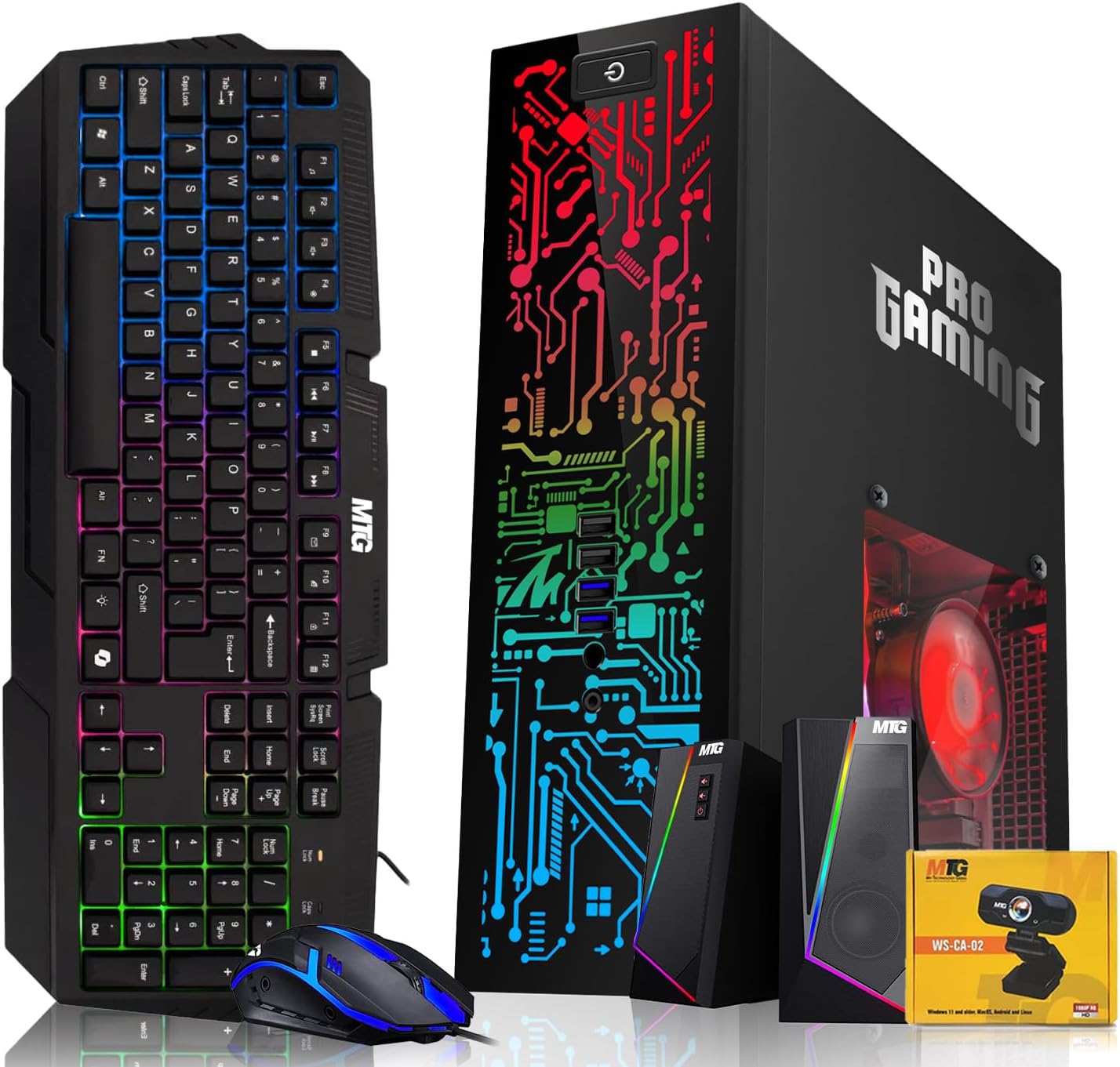 HP Desktop Computer PC – Intel Core i5, 16GB ARGB RAM, 512GB SSD, GT 1030 Graphics, RGB Keyboard with AI Copilot Key, Mouse & RGB Speaker, Windows 11(Renewed)