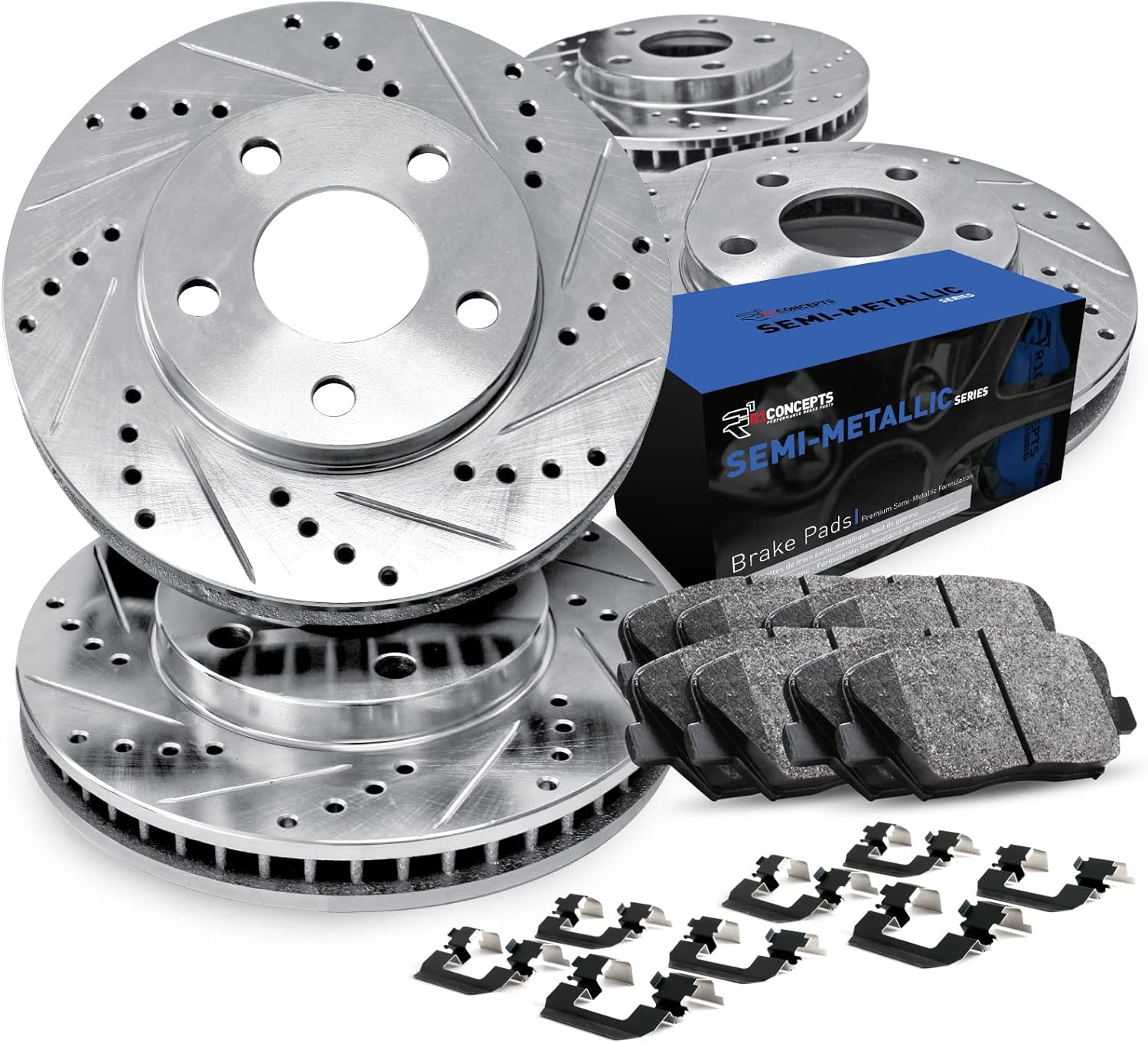 R1 Concepts Front and Rear Brakes and Rotors| Hardware Included| Front and Rear Semi-Metallic Brake Pads and Rotors Kit| Fits 2016-2020 Lexus GS, 2015-2021 Lexus RC F