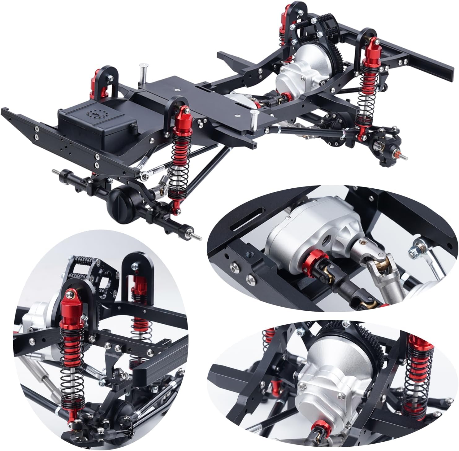 RC Crawler D90 Chassis Frame Builders Kit with Transmission and Gearbox Transfer Case for SCX10,TRX4,D90 DIY Upgrades