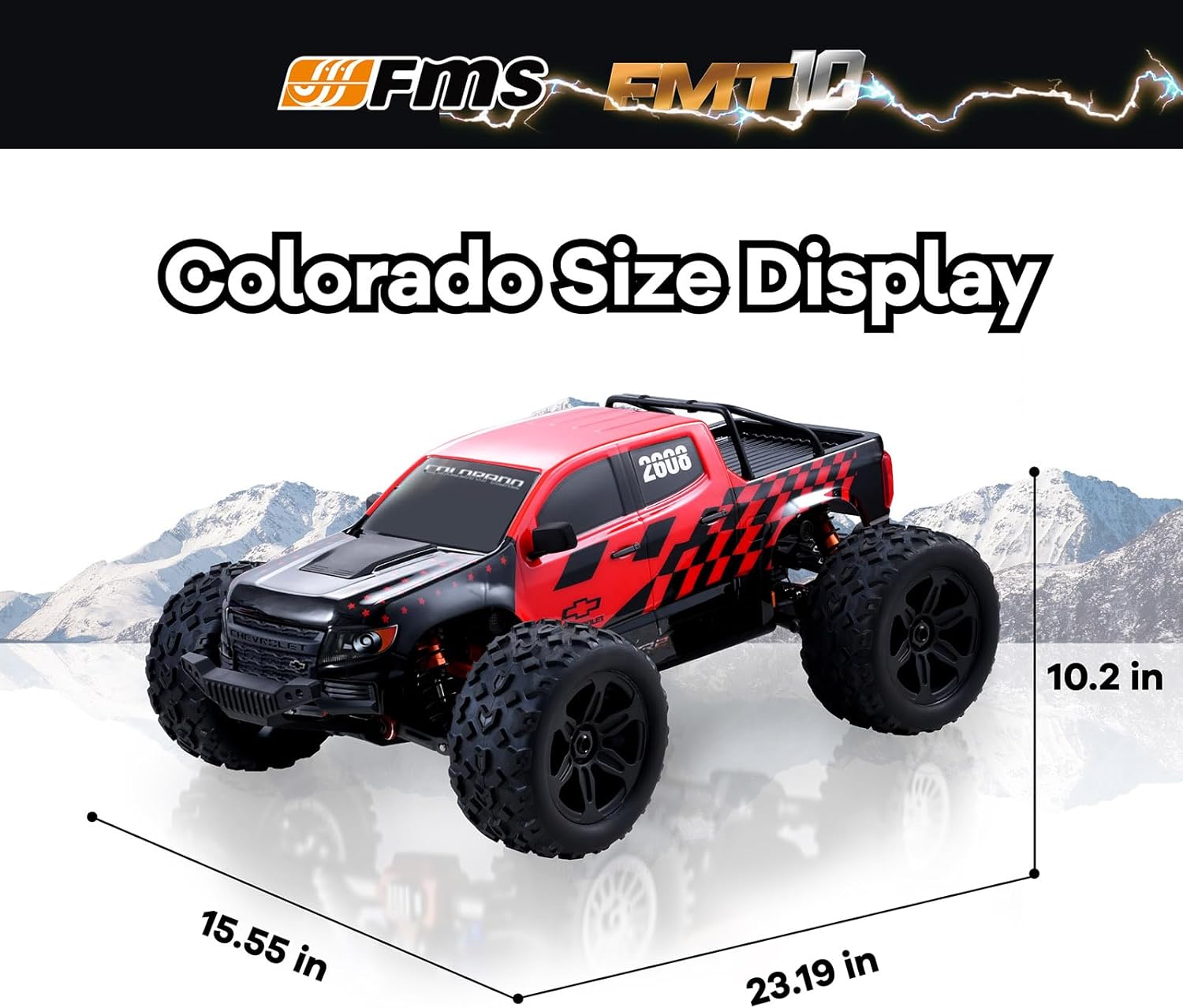 EAZYRC FMS FMT10 Chevrolet Colorado 1/10 RC Truck – Officially Licensed, 4WD Brushless Off-Road Monster Truck, FMT10 Chassis, 50MPH High-Speed All-Terrain RC Car, 4074 2000KV Motor, 120A ESC