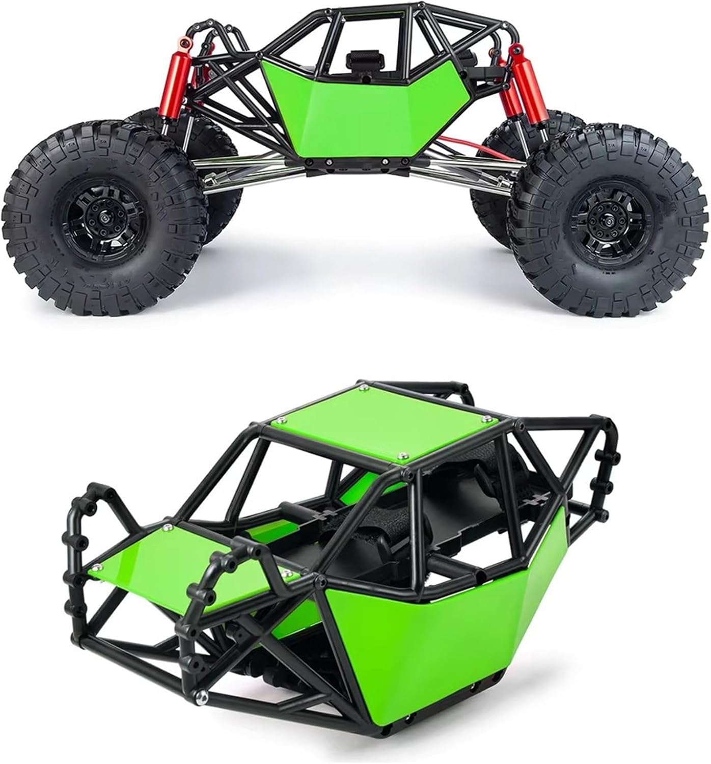 RC Car Accessories Compatible with Axial for SCX10 90046 Upgrade Part 1/10 for Rock for Buggy Body Shell Plastic RC Roll Cage Car/Rubber Tire Wheel Parts(Green)