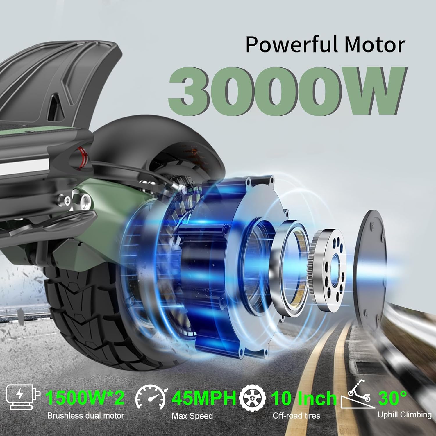 NANROBOT D6+ Lightning H1 Electric Scooter Adults 3000W Dual Motors 45 MPH Top Speed 75/40/18 Miles Long Range Fast Electric Scooter 10