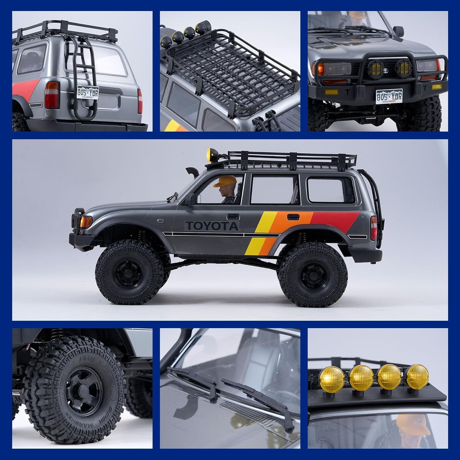 FMS RC Crawler 1/10 FCX10 Land Cruiser LC80 RS Toyota Licensed 4WD 2.4Ghz RC Rock Truck Hobby Grade RC Model Climbing Car Remote Control Car Off Road Vehicle for Adults FMS11042RSGY