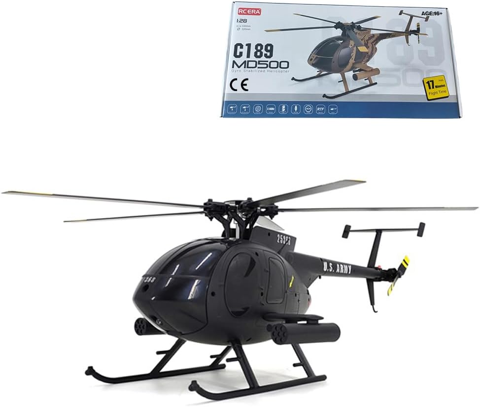 RC 4CH Brushless Helicopter, MD500 Helicopter 2.4G Single-Rotor No Aileron Flow Positioning Helicopter, 1:28 Scale Helicopter Model Electric Airplane RC Flying for Adult (Black)