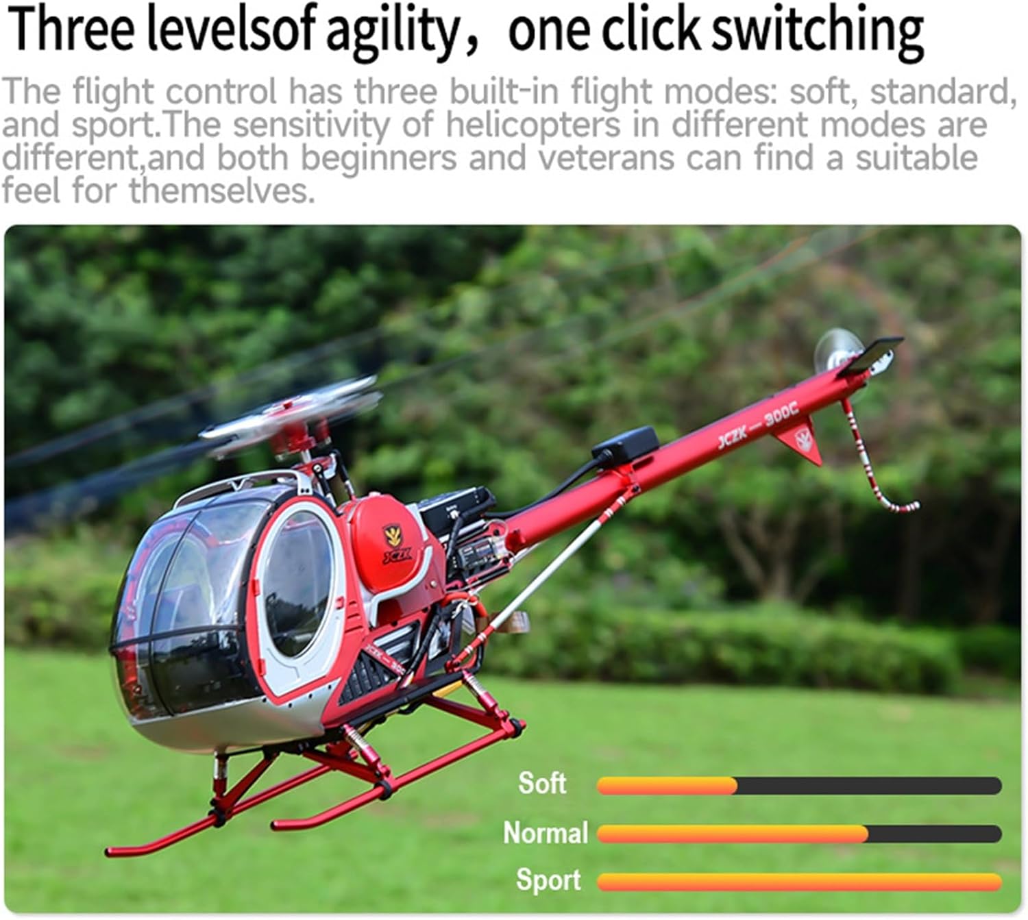 RC Helicopter Model, 2.4G 3-Rotor Flybarless RC Plane with 2 Battery LED Lights & Openable Cockpit Gyro Optical Flow Altitude GPS Positioning Hold for Adults(Red,Right-Hand Throttle)