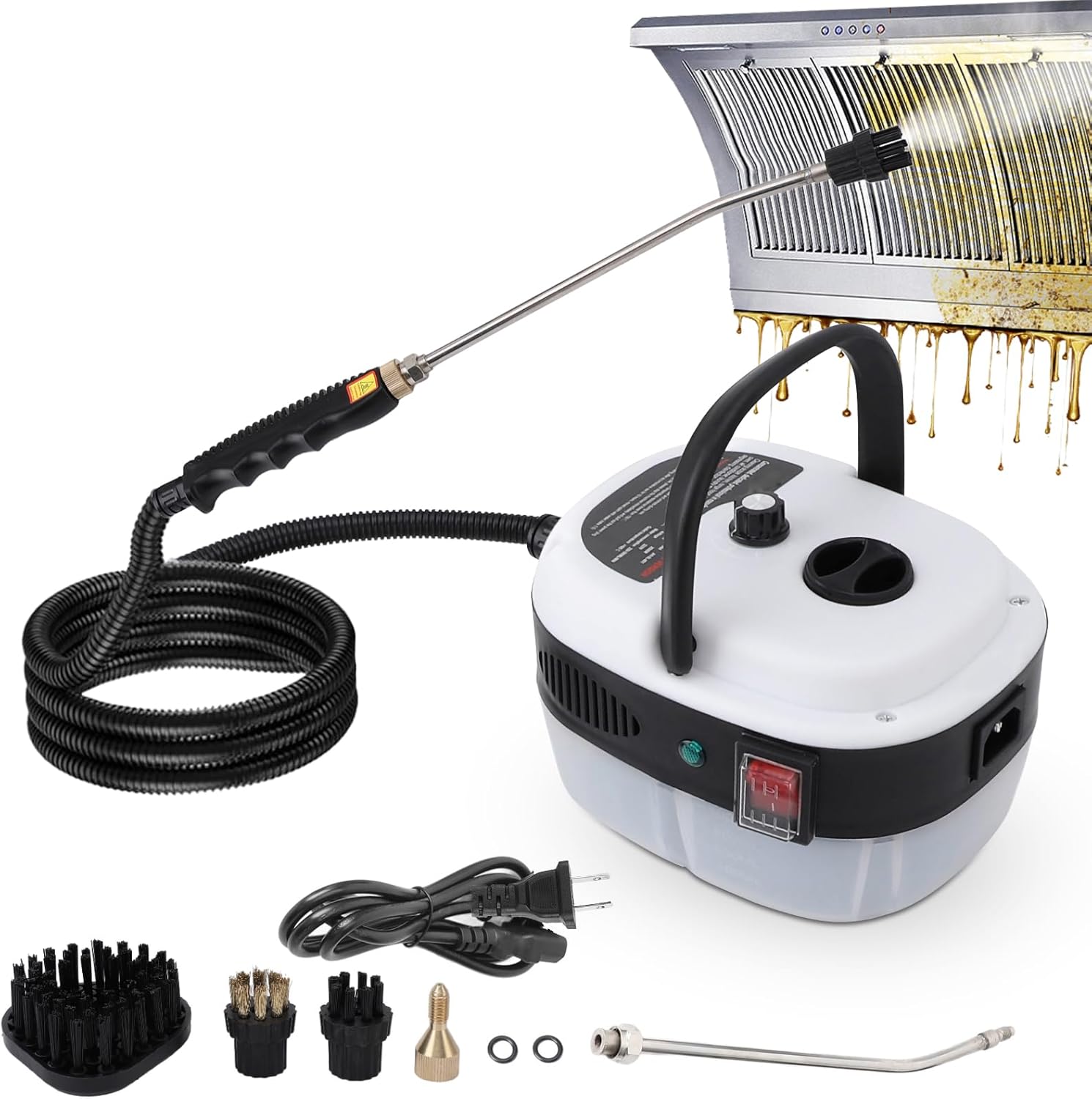 Steam Cleaner,2500W Handheld High Temperature Pressurized Steamer for Cleaning,10S Fast Heating, with 3Pcs Brush Heads for Kitchen/Furniture/Bathroom/Car,White