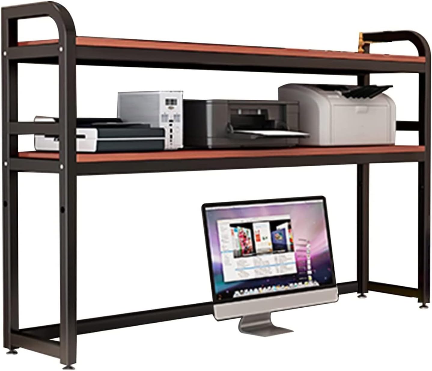 2 Tier Adjustable Office Desk Bookshelf, Desktop Bookcase for Computer Desk，Wood and Metal Printer Stand Office Supplies Organizers and Accessories Storage Display Shelf for Women Man and Kids ( Color