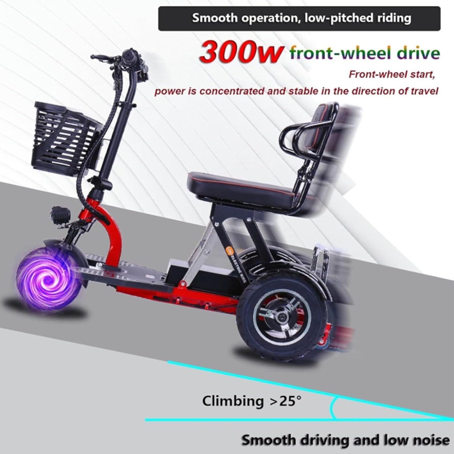Foldable Lightweight 3-Wheel Mobility Scooter - up to 45Km Battery Life - Comfortable Seat - Ideal for Elderly & Disabled