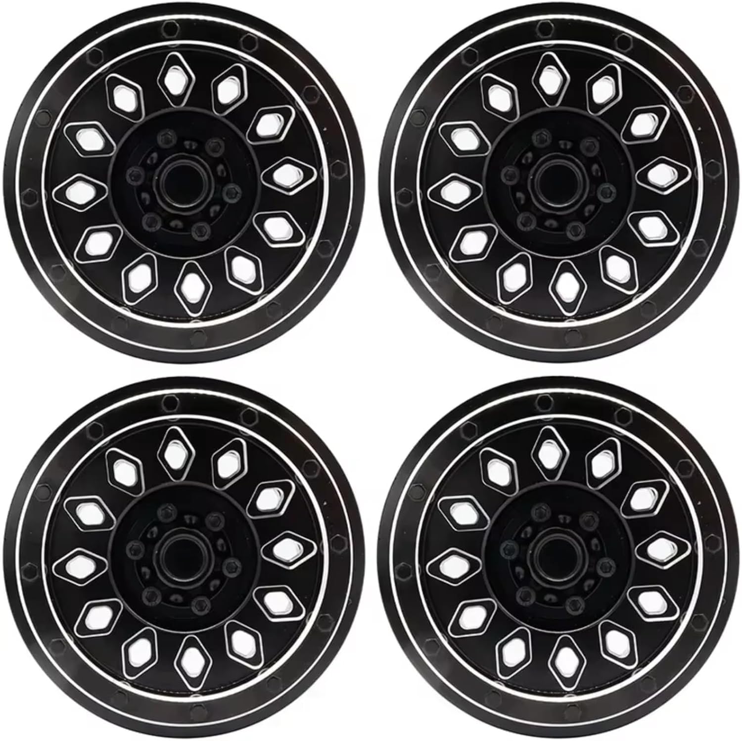 RC Car Parts for Axial Scx6 1:6 Scale Remote Control Crawler Car Accessories Parts 4pcs Rc Car CNC Aluminum Alloy Wheel Hub Rim(Black)