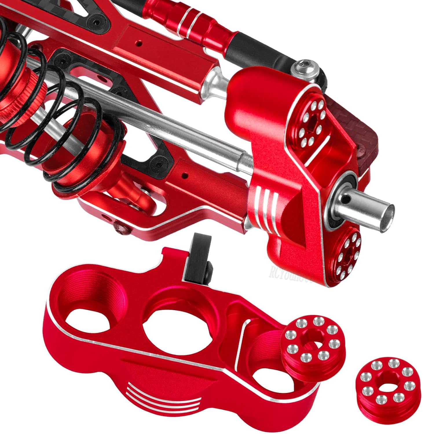 RC Suspension A Arms&Steering Blocks Axle Carriers&Gearbox Case w/43T/13T Diff Gear Mount&Camber Links Upgrades Part for 1/8 Typhon 6s BLX,1/7 Felony Infraction 6S BLX Limitless,Red