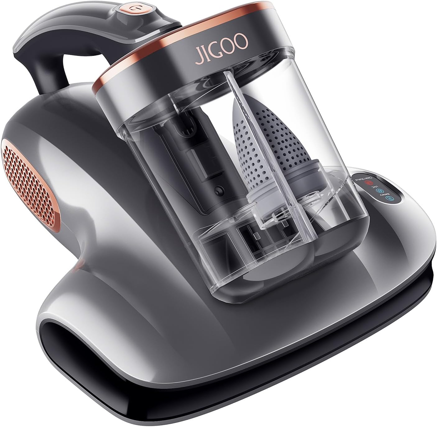 JIGOO Mattress Vacuum Cleaner with UV-C Light, Bed Vacuum Cleaner with Dust Sensor, Ultrasonic and High Heating, Deep Cleaning Bed Vacuum for Sofa Bed Fabric Surface (Gray)