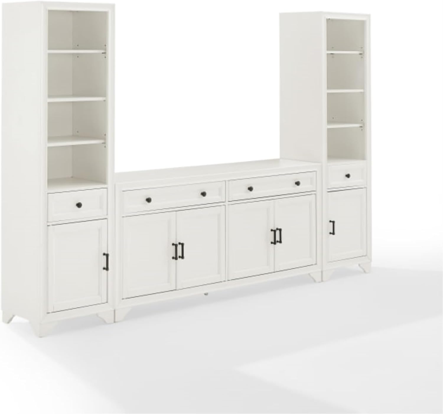 Casafoyer Tara 3Pc Entertainment Set - Sideboard, 2 Bookcases - Distressed White - Ample Storage
