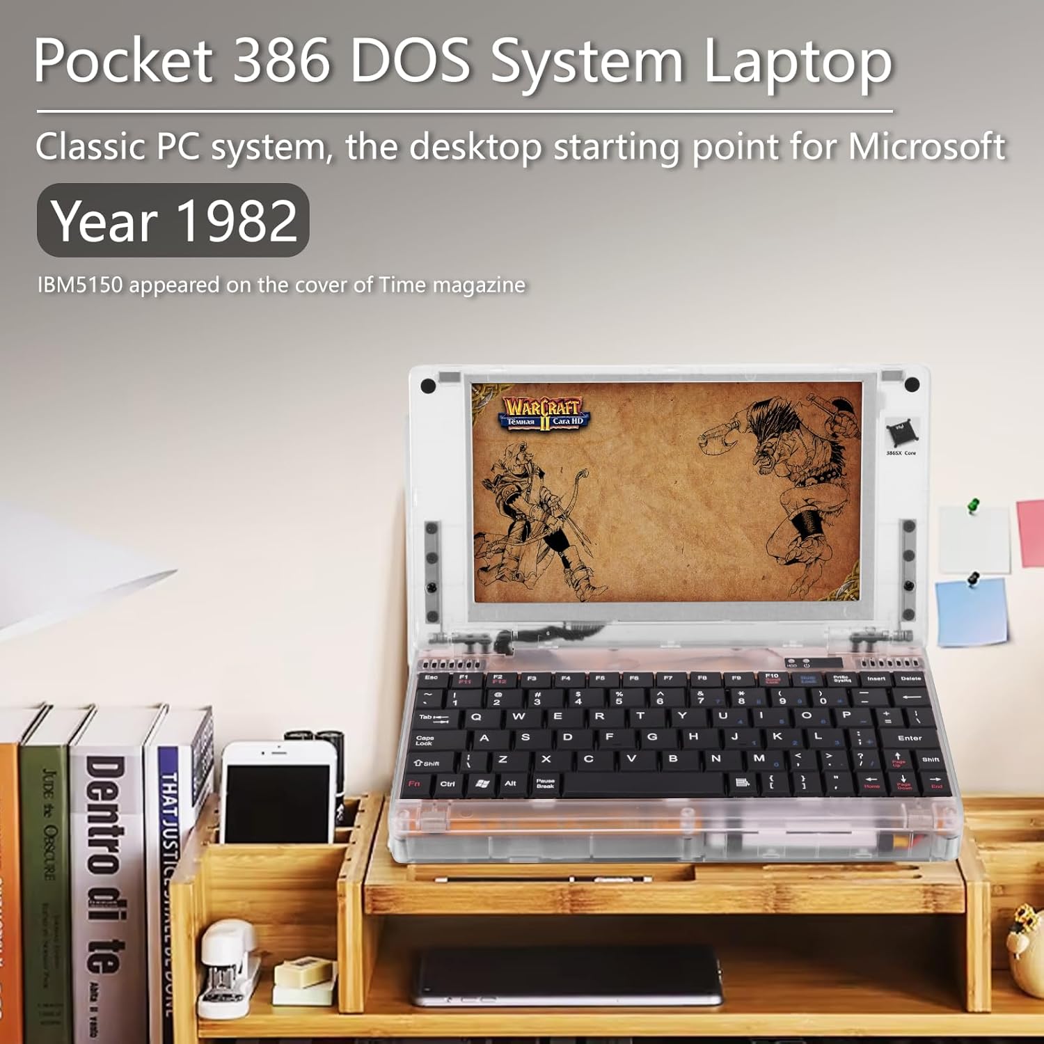 Retro Pocket 386 CPU XT PC Laptop Computer 8088, Mini Laptop Compatible with Windows3.1 MS-DOS System, OPL3 Sound Card, VGA Graphics Card, LCD Screen Integrated Mouse Notebook Computer