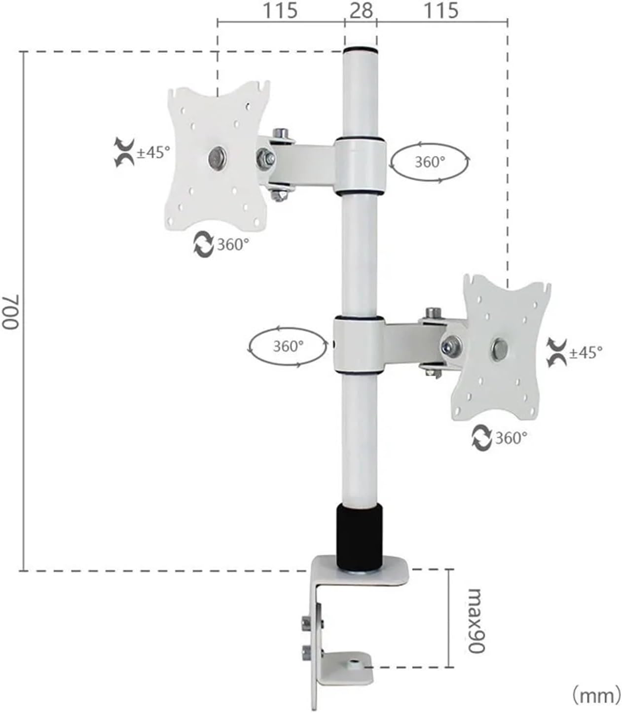 10-27 Inch Full Motion Dual Monitor Desk Lift Stand Clip Grommet Base PC Stand Foldable Arm Support XD60(XD10-700)