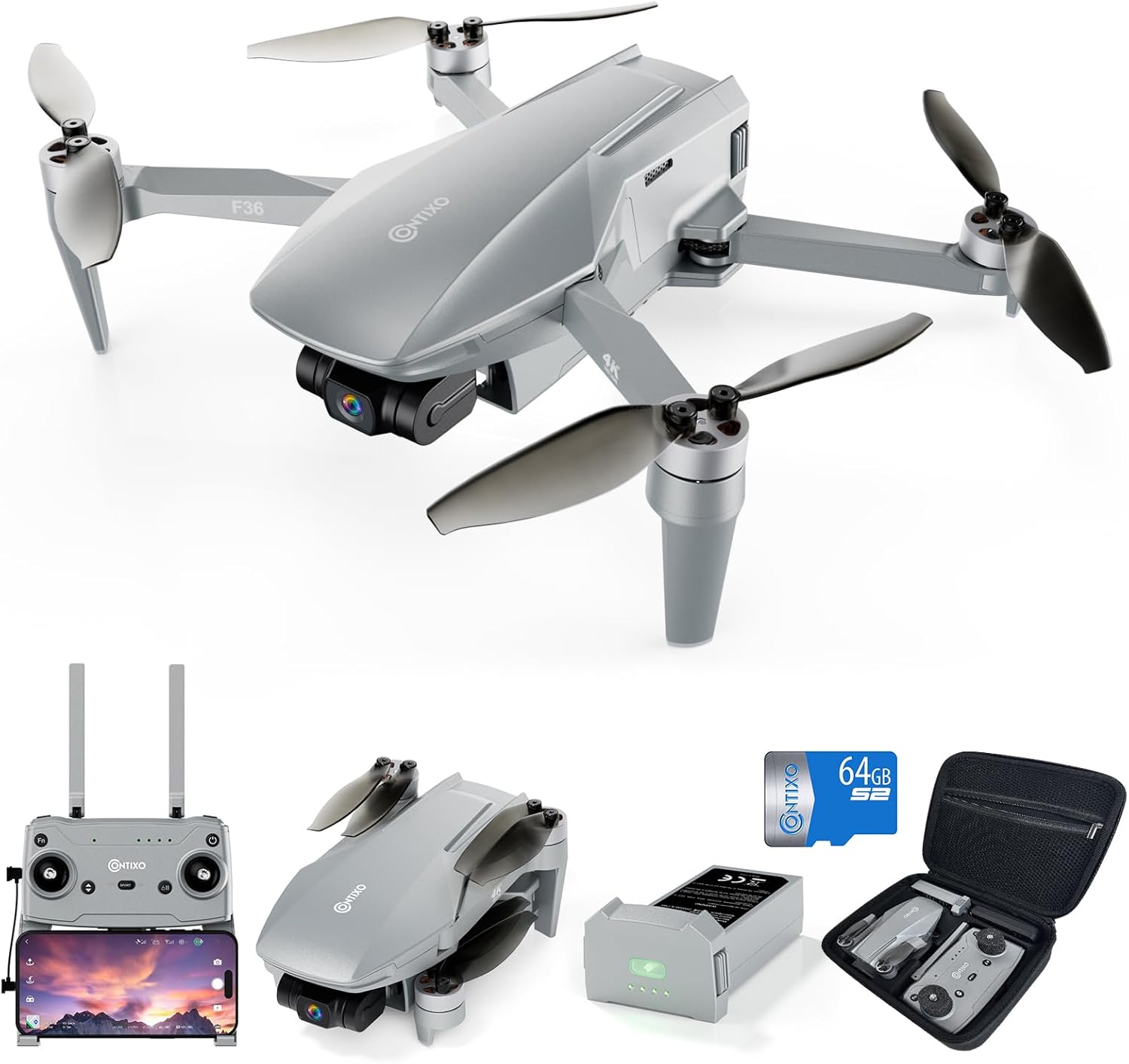 Contixo F36 GPS Drone with 4K Camera, 3-Axis Gimbal Stabilizer, 2 Miles Long Range, 25 Min Flight, Optical Flow, Brushless Motors, Follow Me, One Key Return FPV Drones, No FAA Registration Needed