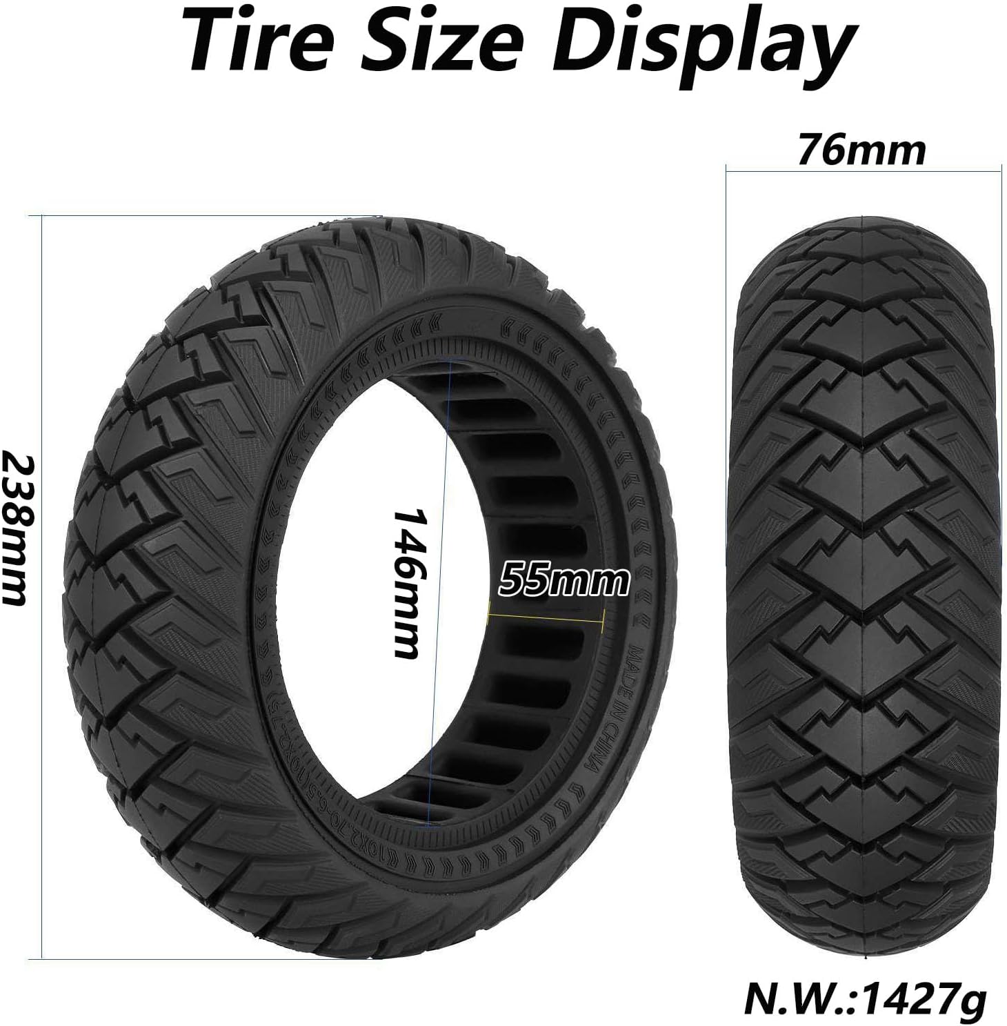 10 * 2.70-6.5 Scooter Solid Tire 10 Inch Electric Scooter Wheels Replacement Accessories for 10 Inch Solid Non Pneumatic Electric Scooter Rubber Tire,1pcs