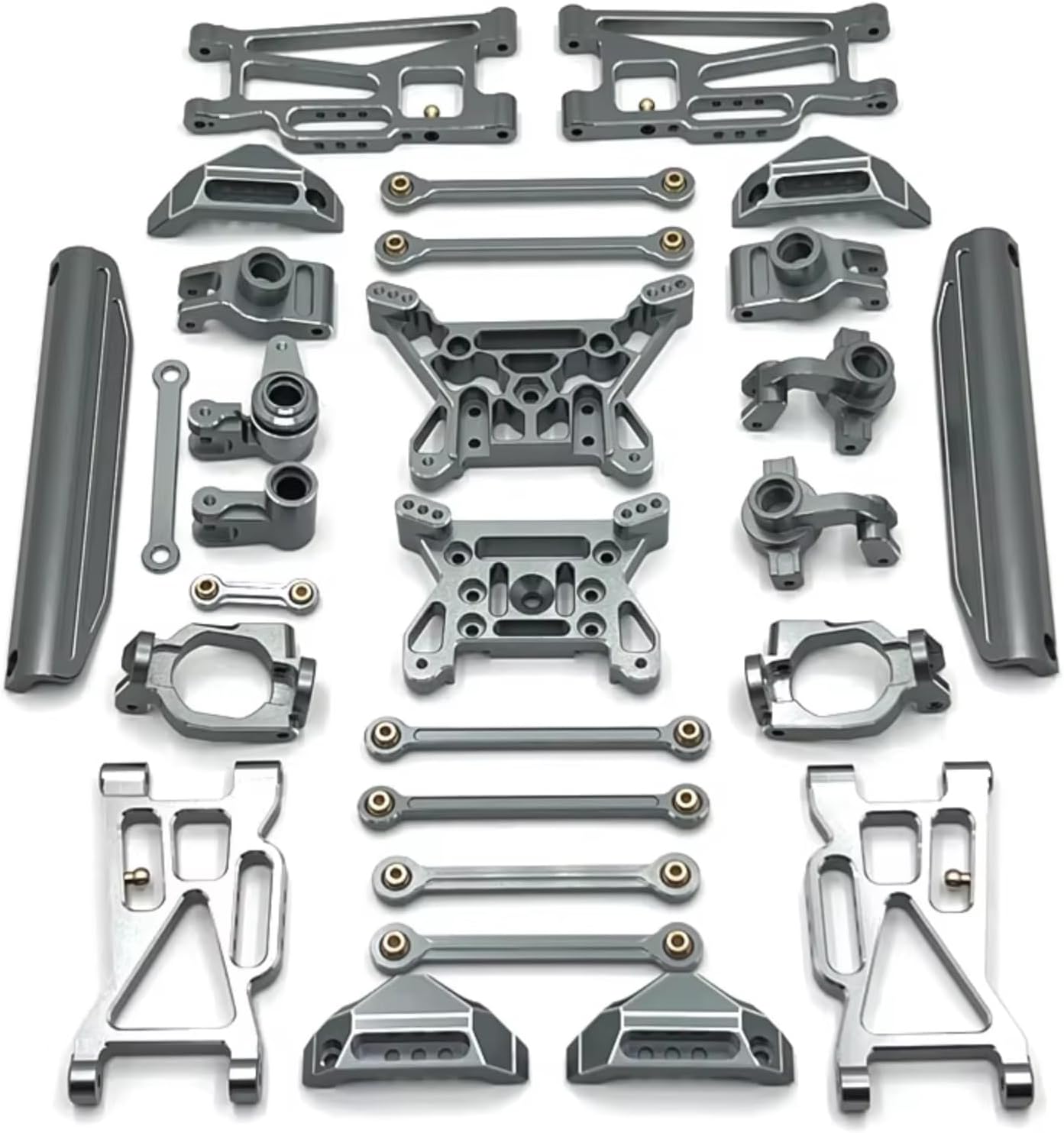 RC Upgrade Accessories for MJX for 10208 1/10 Metal Front Rear for Swing Arm Steering Cup Hub Carrier Link Rod Shock Tower Set RC Car Upgrade Parts Accessories(Gray)