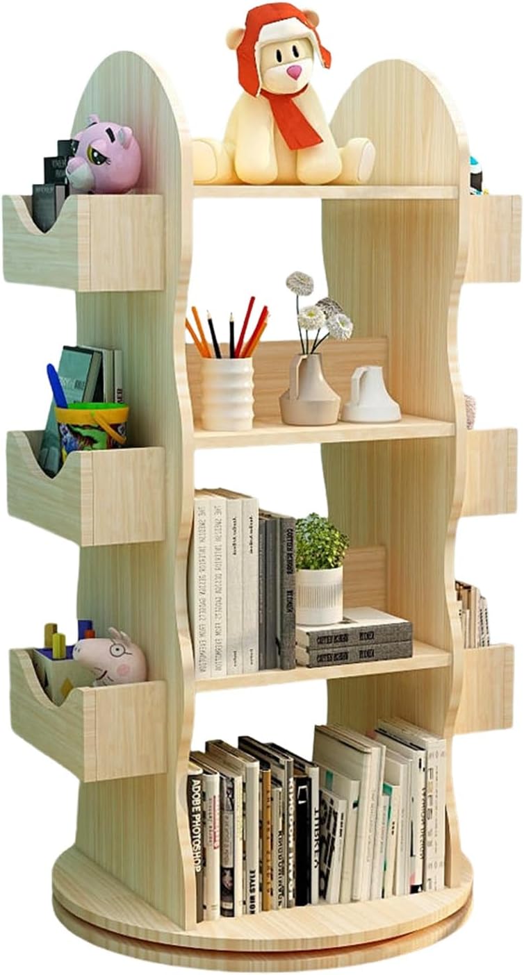 NEONMAN Rotating Bookshelf Tower Rotating Bookcase All Solid Wood 360 Rotating Book Shelf Spinning Bookshelf Revolving Bookcase Floor-Standing Storage Display Rack Swivel Bookcase(Simple)