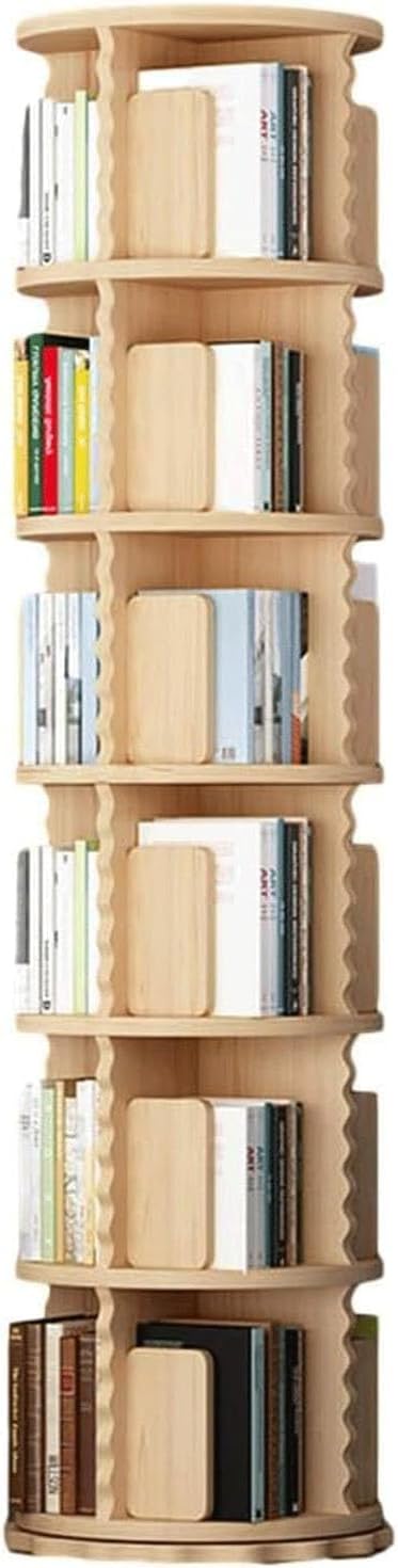Rotating Tall Bookcase, 360° Display Solid Wood Round Bookshelf Floor Standing Storage Display Rackfor Home Office Living Room Study