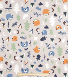 Bear Camping Icons Tossed Blizzard Fleece Fabric