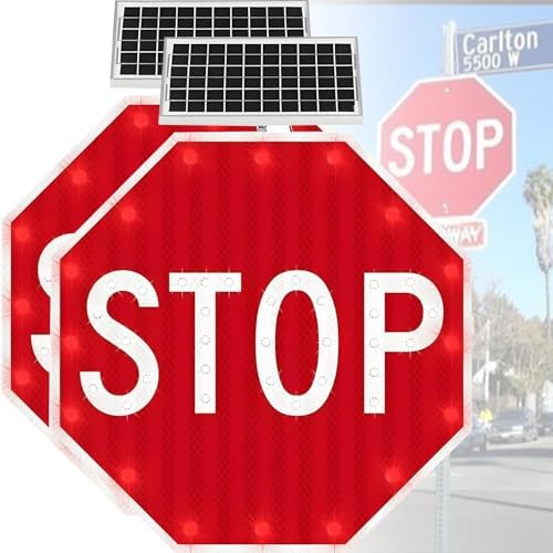 Octagonal LED Blinking Stop Sign, Solar-Powered No Parking Warning Sign with Reflective Film, 32IN for Construction Sites & Highways - Enhanced Visibility & Safety