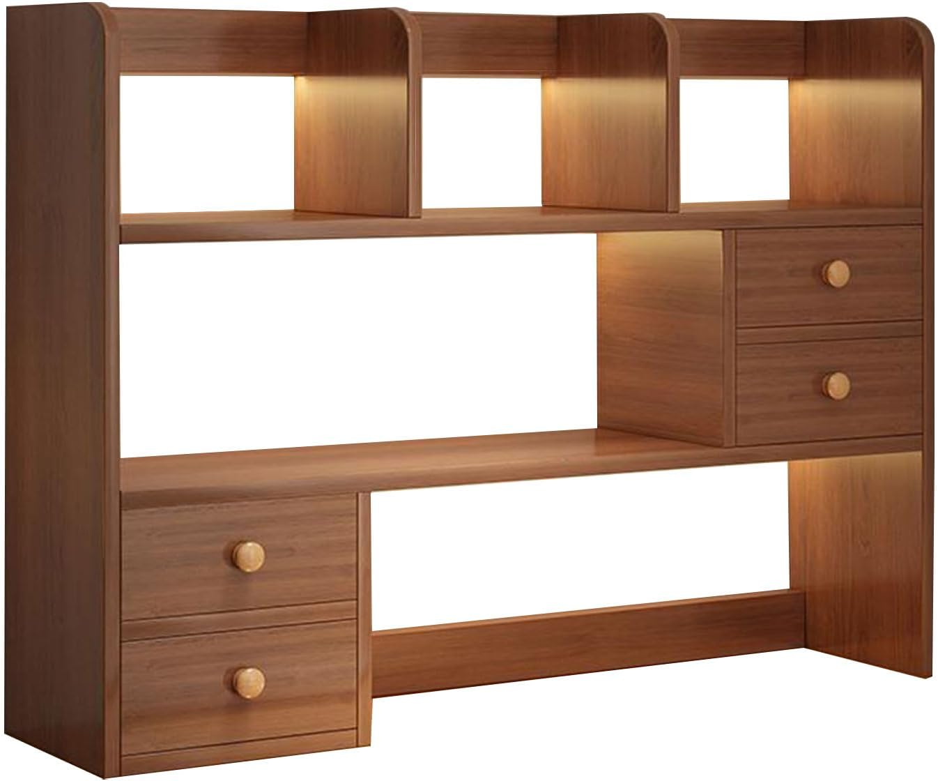 Uvarovix Desktop Bookshelf - Wooden Countertop Desk Hutch Desk Organizer with 4 Drawers Book Shelf Dorm Multipurpose Storage, Open Display Rack for Home, Office