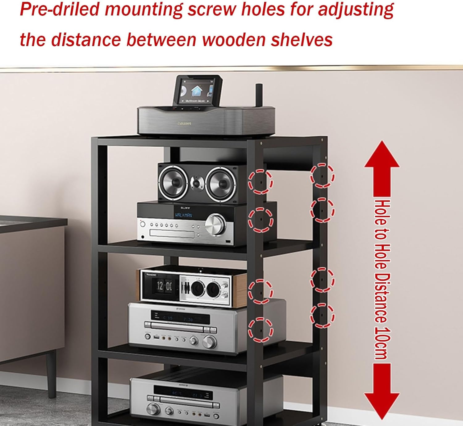 DONGYUE Movable AV Media Stand CD Player Stand HiFi Racks Corner TV Stand Audio Video Components Cabinet Multi-Function Open Rack Audio Tower