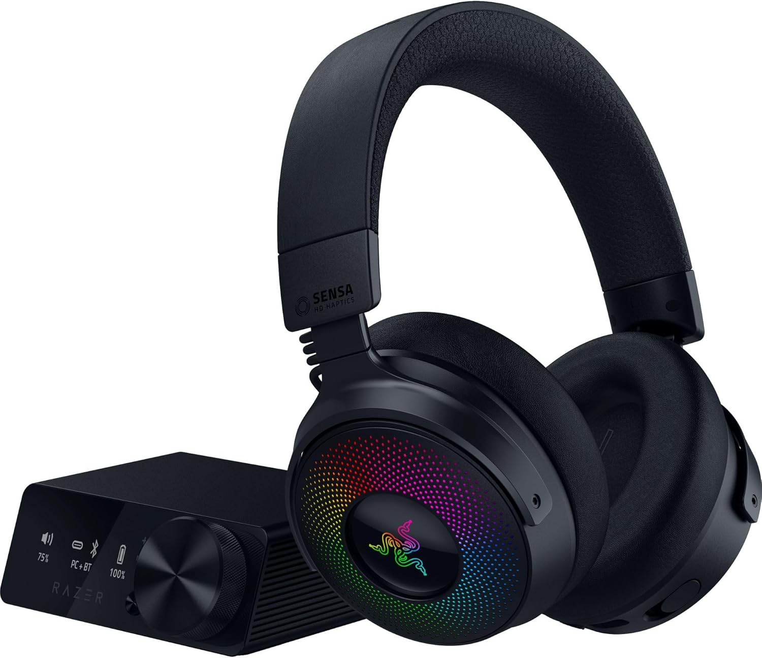 Razer Kraken V4 Pro Wireless Gaming Headset: OLED Control Hub - HD Haptics - 2.4GHz Wireless - Bluetooth - USB - 3.5 mm - Super Wideband Mic -(Renewed)