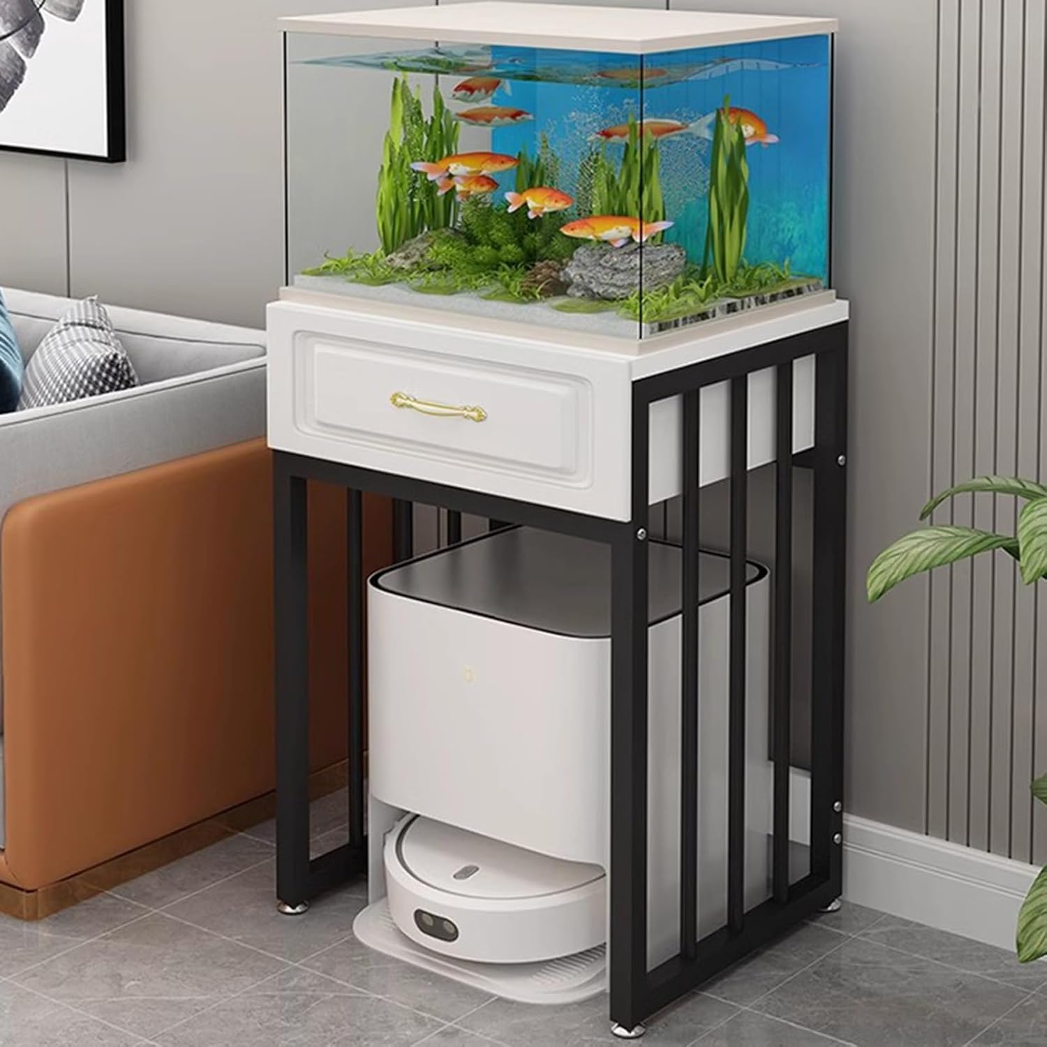 ZAQYCM Heavy Duty Robot Vacuum Storage Rack with Drawer, Home Smart Sweeper Station/Printer Holder Stand/Fish Tank Stand/Bedroom Nightstand, Load 50kg/110lbs(#1,55x40x80cm/21.6x15.7x31.5in)