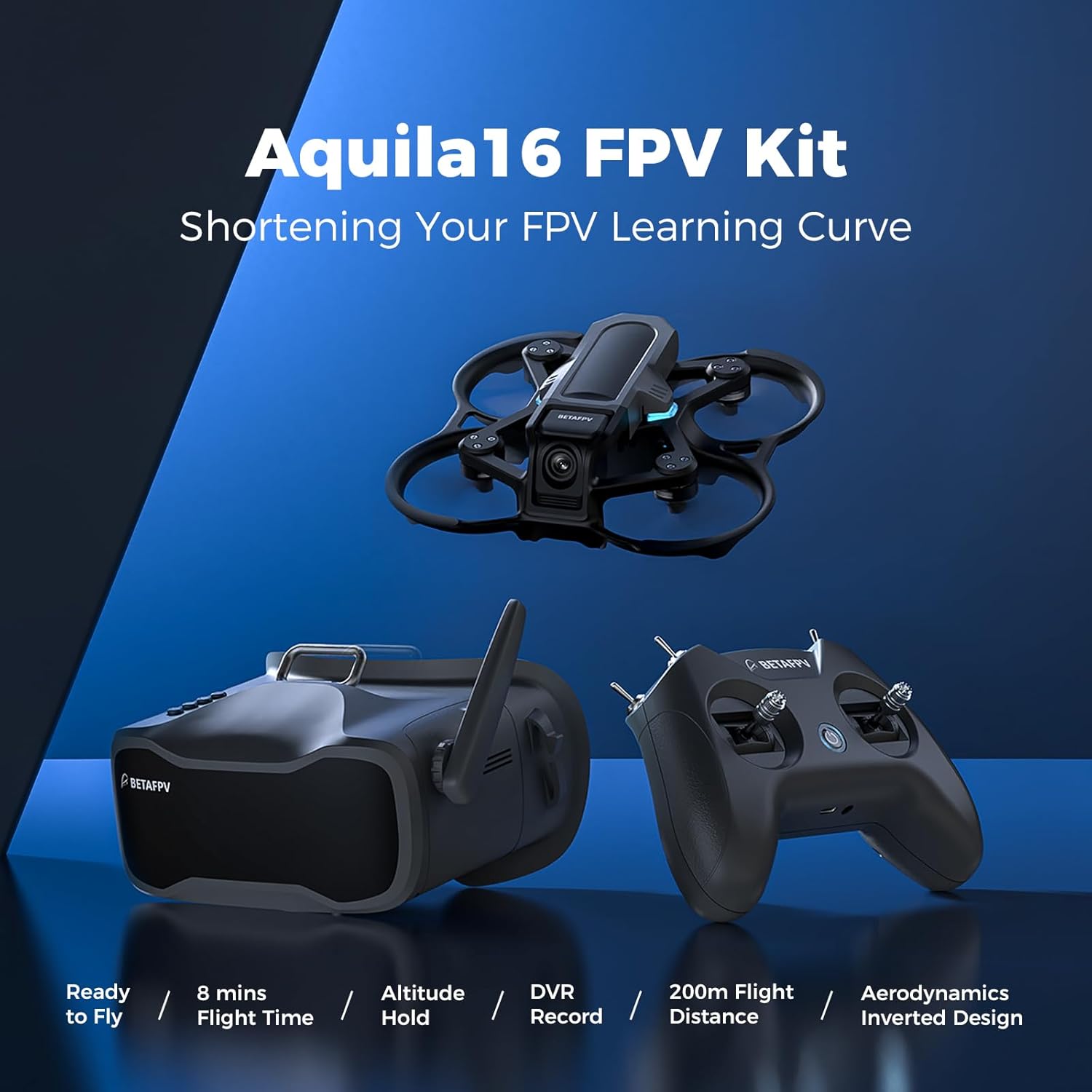 BETAFPV Aquila16 FPV Kit with LiteRadio 2 SE Transmitter for Simulator, VR03 Goggles with DVR Recording Function, 3 Flight Modes, Supported 1S RTF Kit for FPV Beginner to Fly Indoor & Outdoor ELRS V3